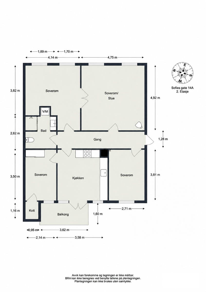 Plantegning. 4 soverom eller 3 sov pluss stue Galleribilde