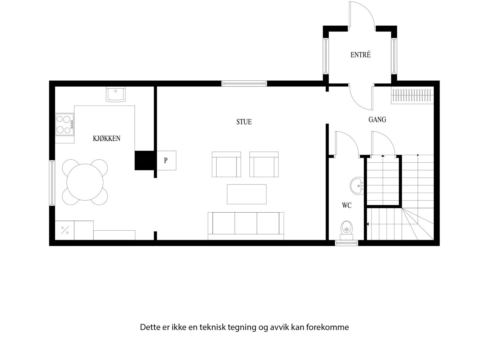 Planløsning for hovedetasjen i eneboligen Galleribilde