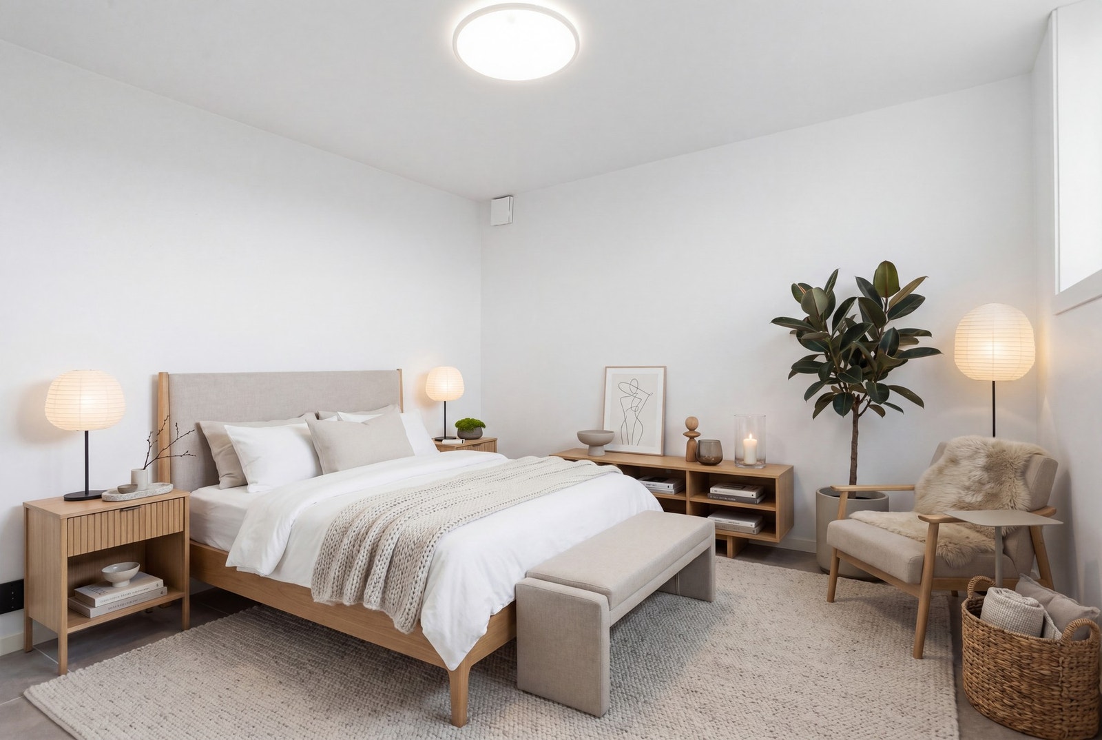Romslig soverom med god plass til dobbeltseng og garderobeløsning. Digitalstyling Galleribilde