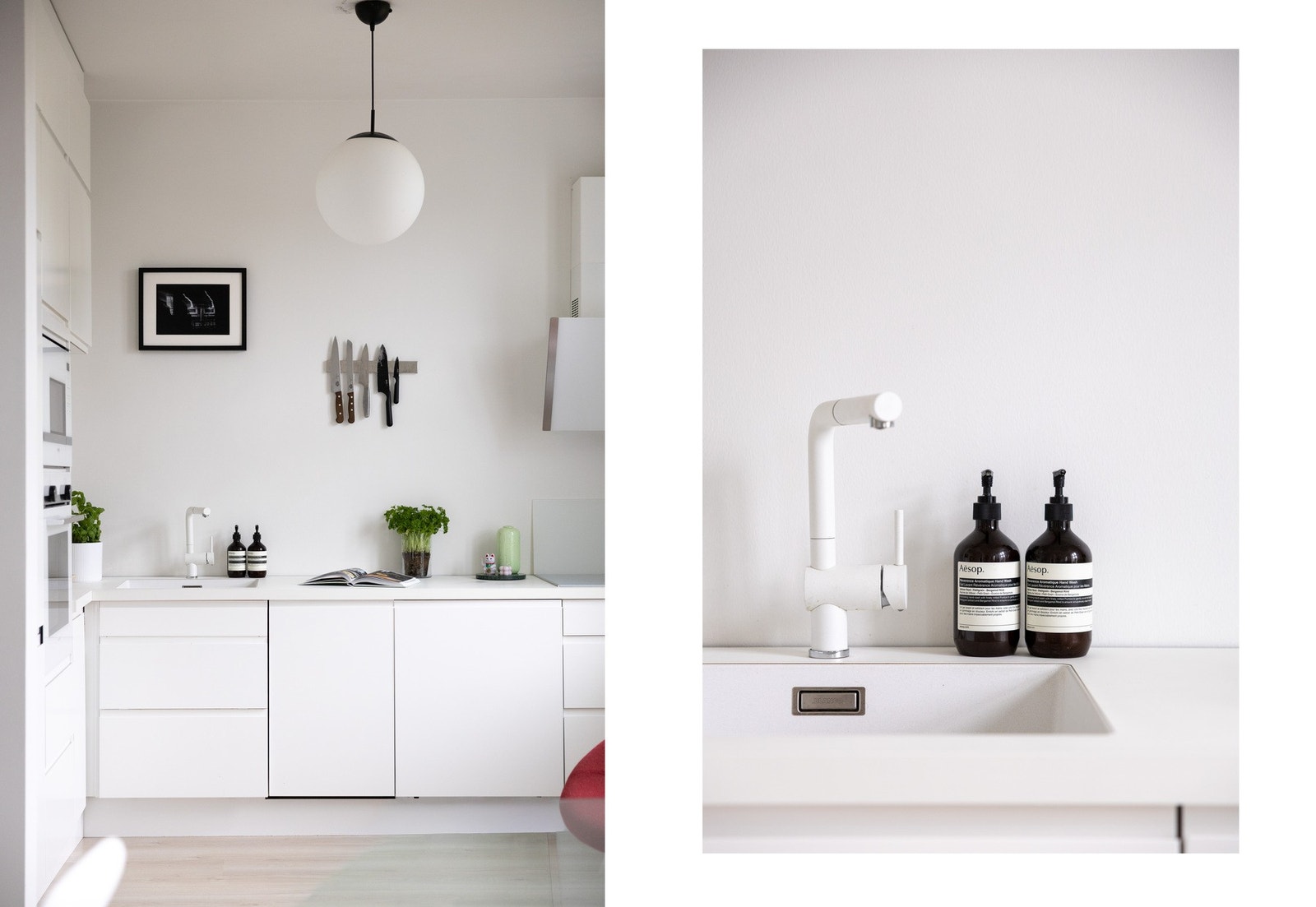 Pent Epoq kjøkken med lyse glatte fronter og laminert benkeplate. Galleribilde