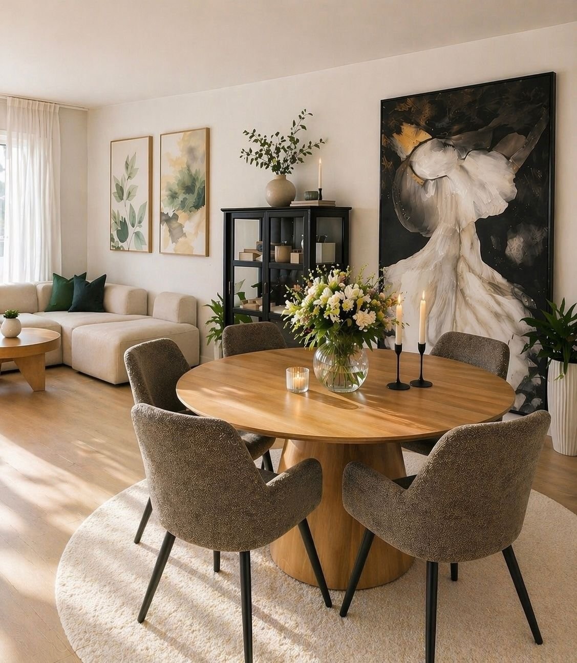 Romslig og flott stue med god plass til både sofagruppe og spisebord. Galleribilde