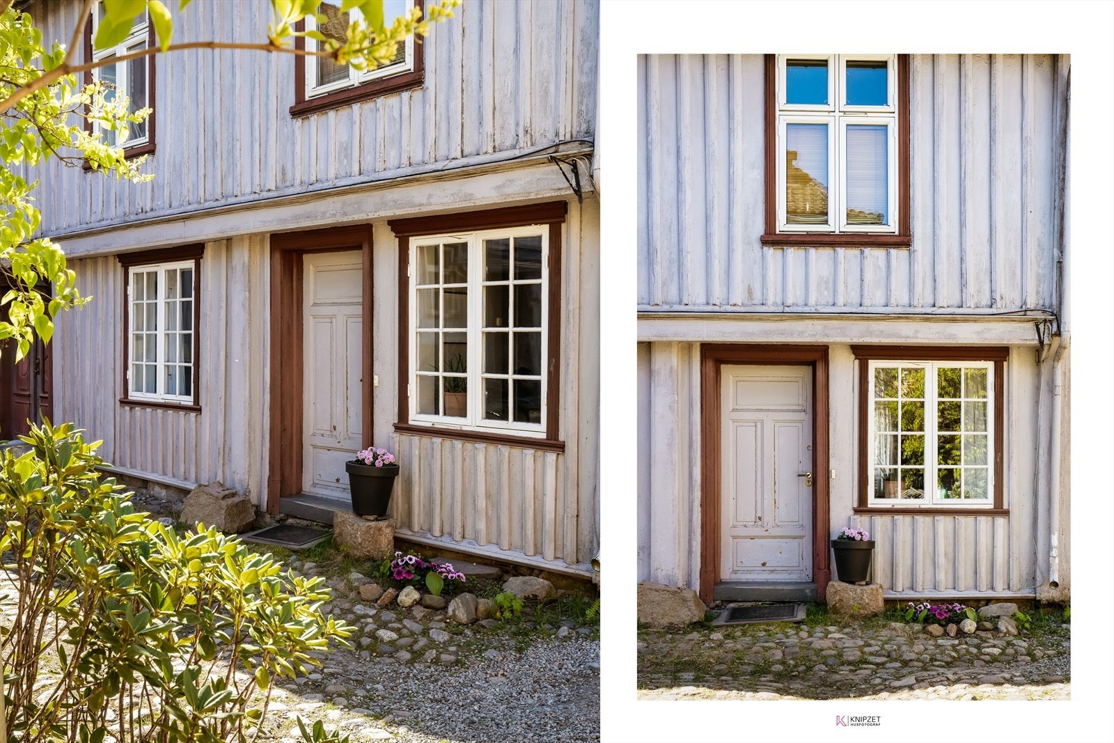 Bygningen har en eldre tømmerkonstruksjon med utvendig tømmermannspanel, som gir et autentisk preg. Galleribilde