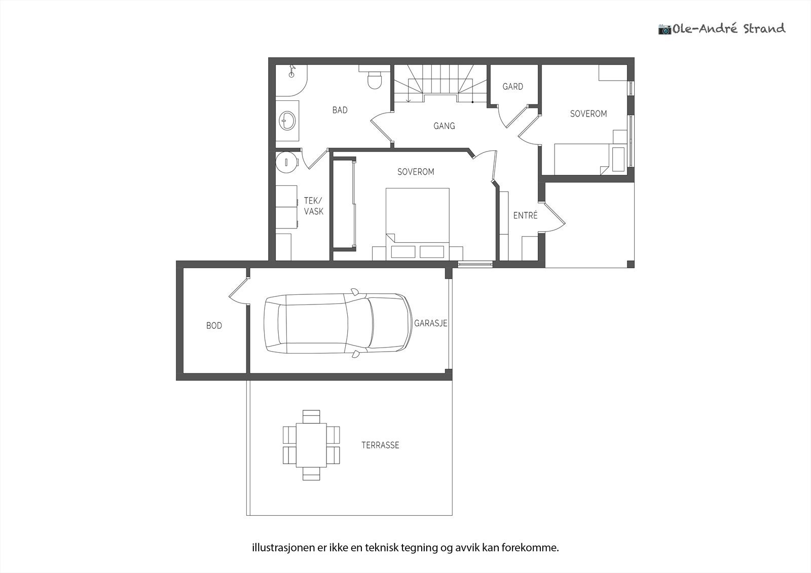 Plantegning underetasje. Det gjøres oppmerksom på at rom betegnet som vaskerom/teknisk rom er godkjent som bod i de opprinnelige byggetegningene. Galleribilde