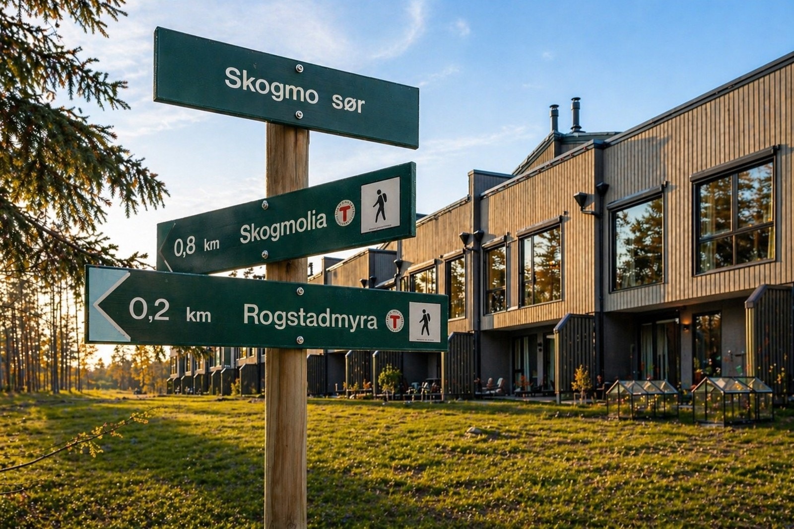 Her bor du med turstiene like i nærheten - perfekt for fine turer året rundt. NB! Bilde er AI-generert og avvik kan forekomme. Galleribilde