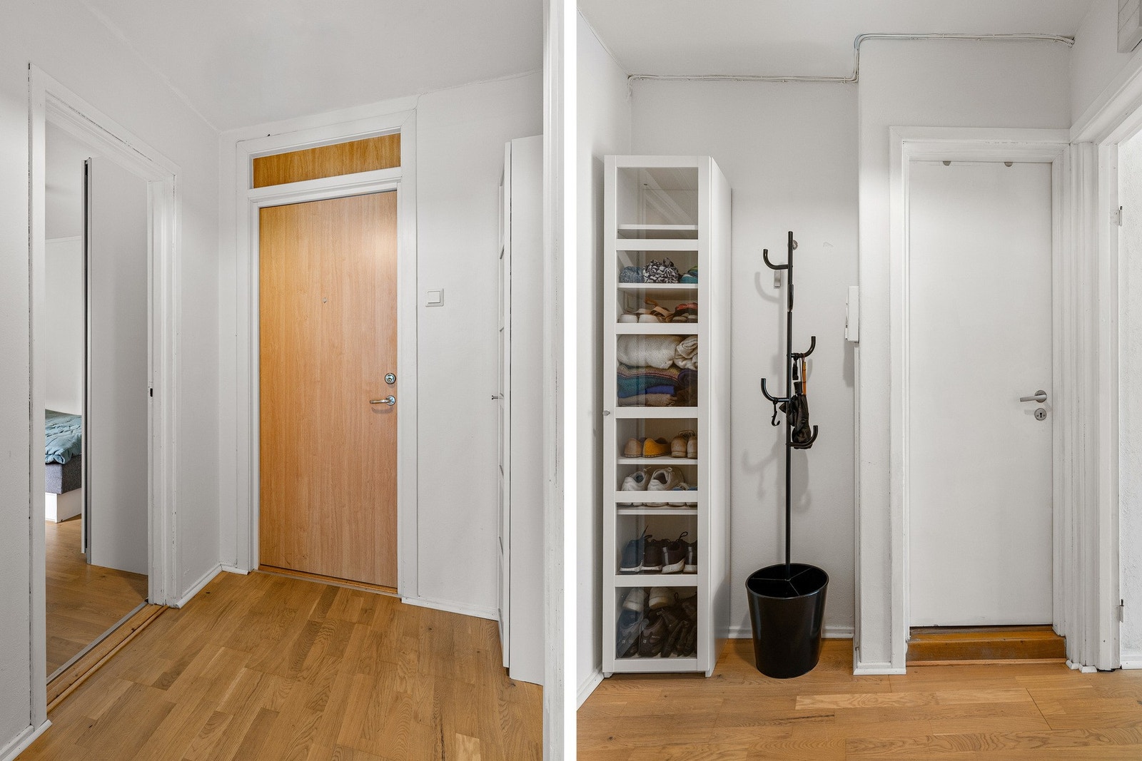 Èntreen er lys, og fungerer som ett naturlig bindeledd i boligen. Galleribilde
