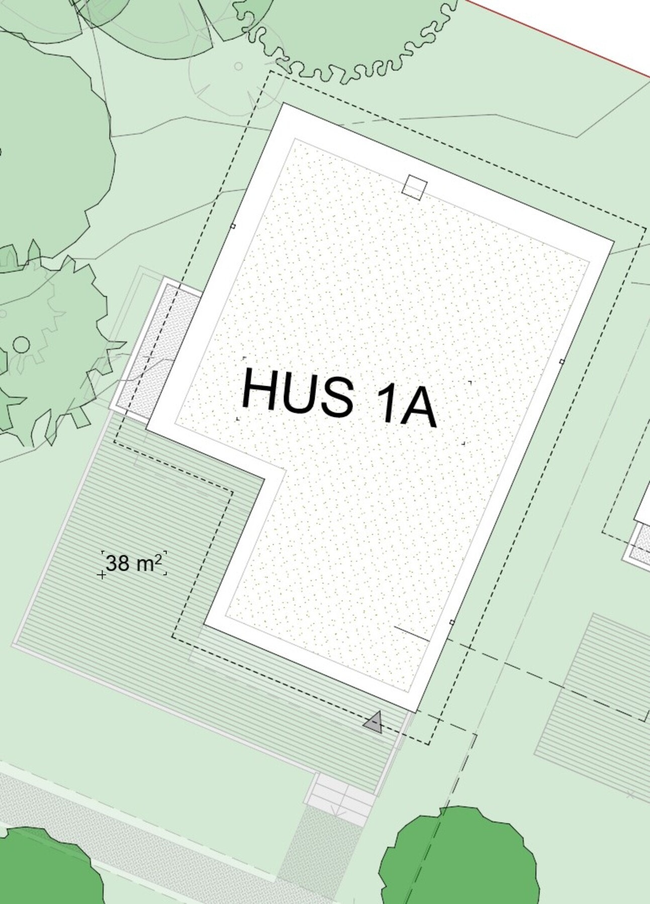 Nedsenket terasseområde med utgang direkte fra stue og kjøkken. Galleribilde