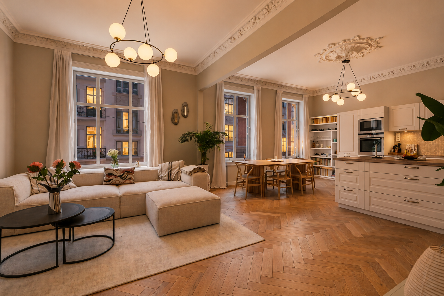 Klassisk og gjennomgående Frognerleilighet med soverom mot bakgård, presentert av Vemund V. Thorkildsen.
(FOTO: Eiendomsfotografen Kim David. Bildet er KI redigert til kveld) . Galleribilde