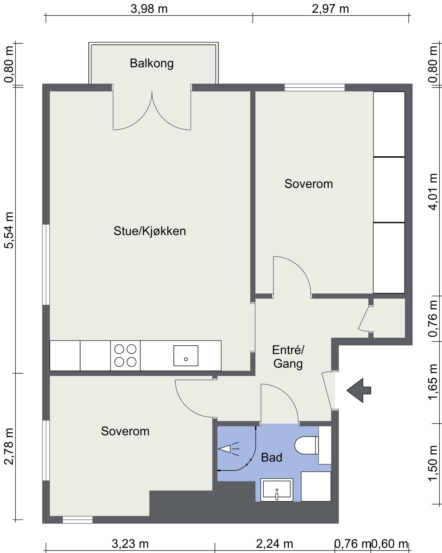 Alternativ planskisse med mulighet for 2 soverom. Galleribilde
