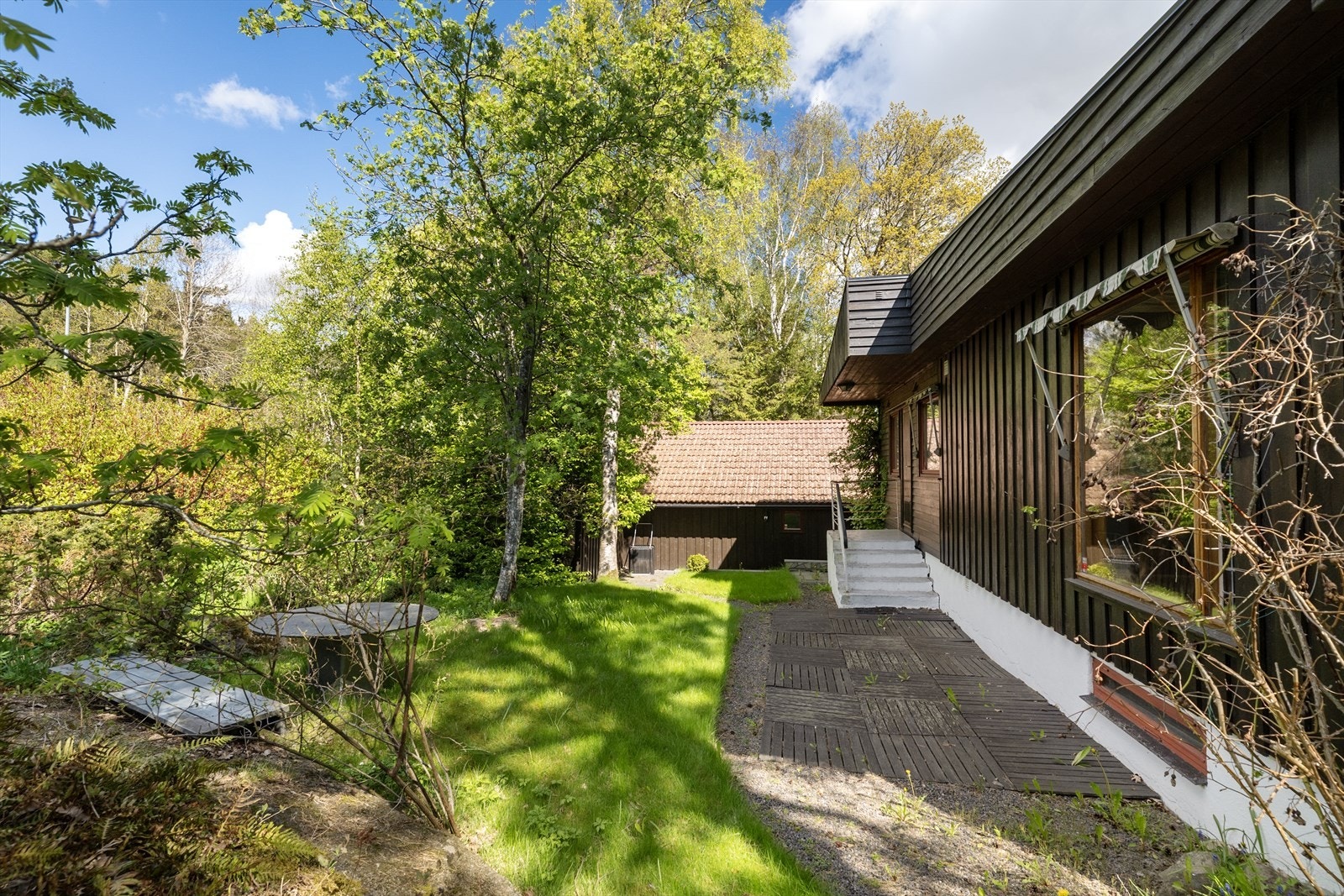 Uteområde med flere soner for opphold og aktivitet. Galleribilde