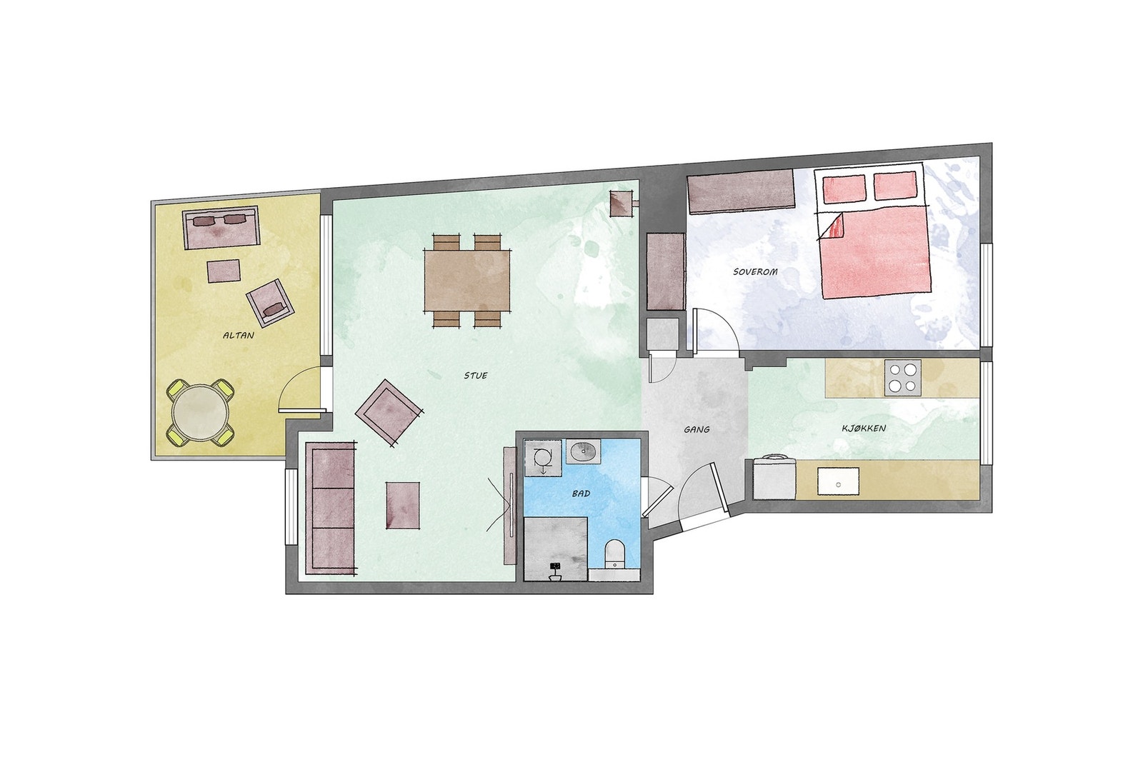 LEILIGHETEN HAR ET AREAL PÅ 49 m² + ALTAN PÅ 7.4 m² OG TRE EKSTERNE BODER PÅ TILSAMMEN 13 m² Galleribilde