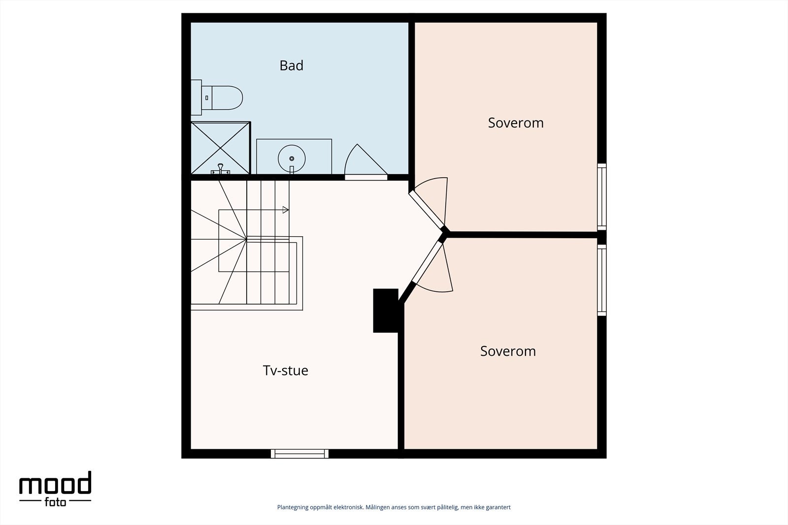 Den innredede loftsetasjen er godkjent som hoveddel og rommer loftstue, to soverom og bad. Galleribilde