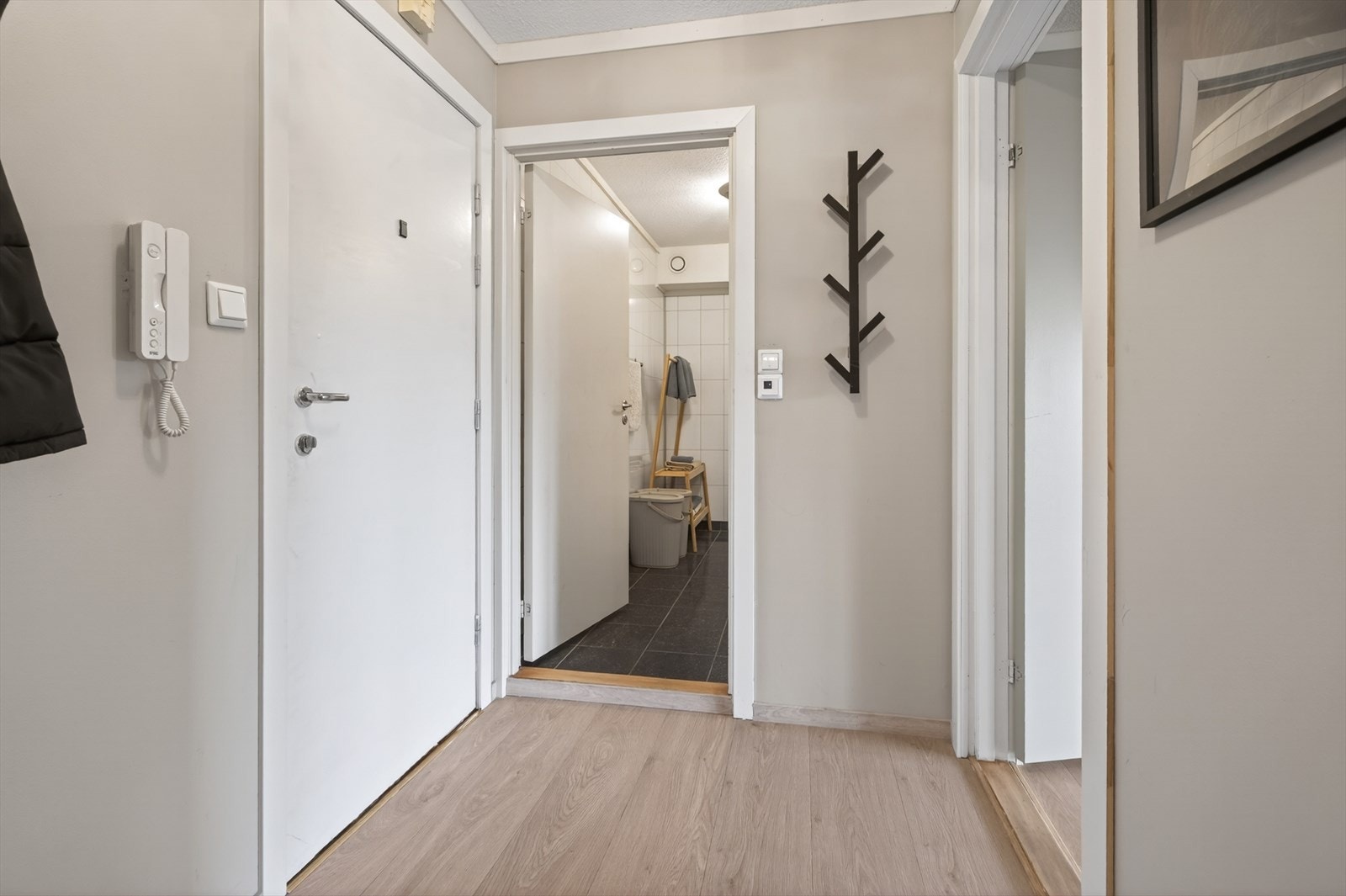 Velkommen inn - fra ytterdøren kommer du inn i en lys og trivelig gang Galleribilde