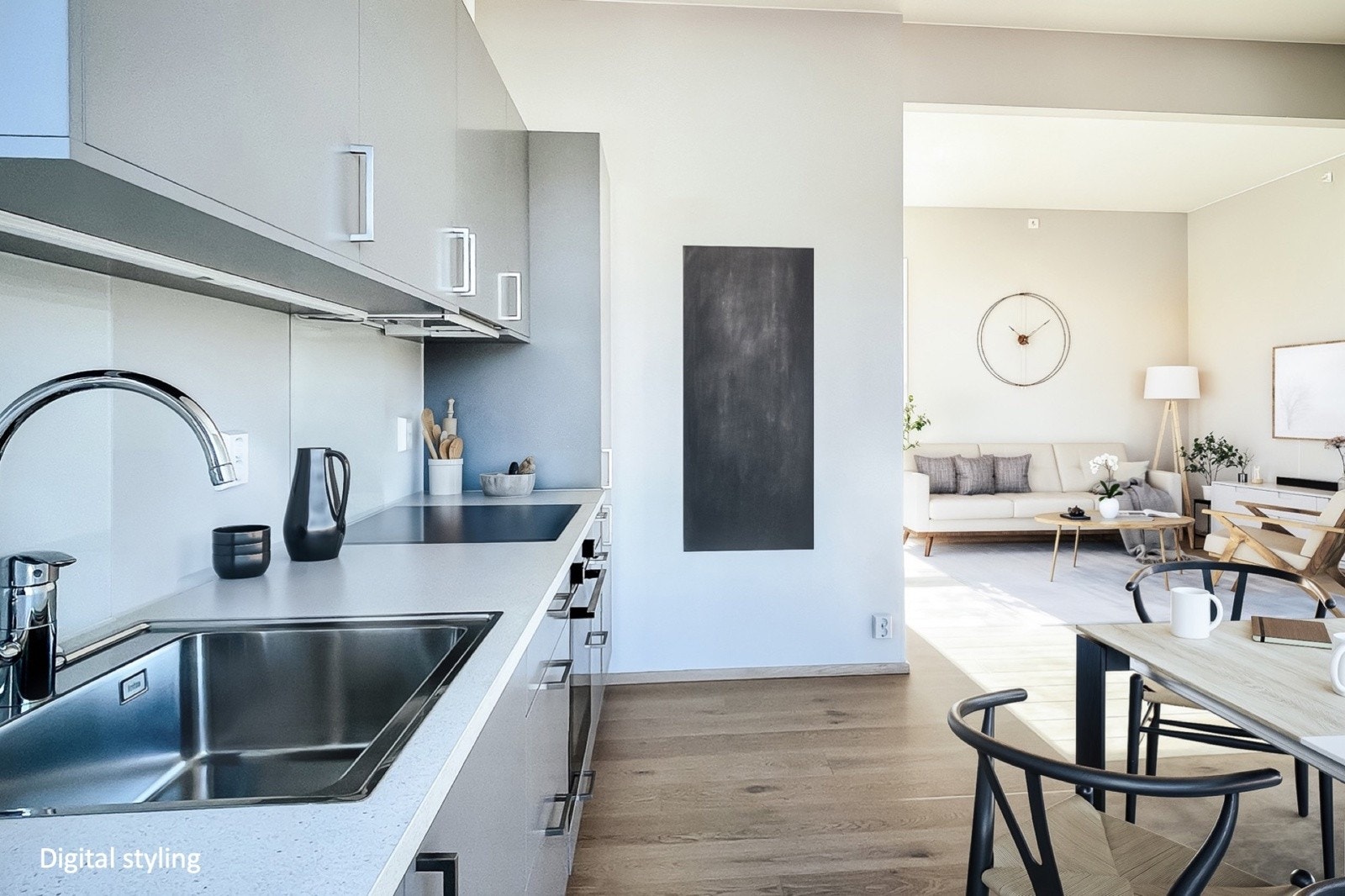 Kjøkken med plass til spisebord. (Bildet er digitalt stylet) Galleribilde