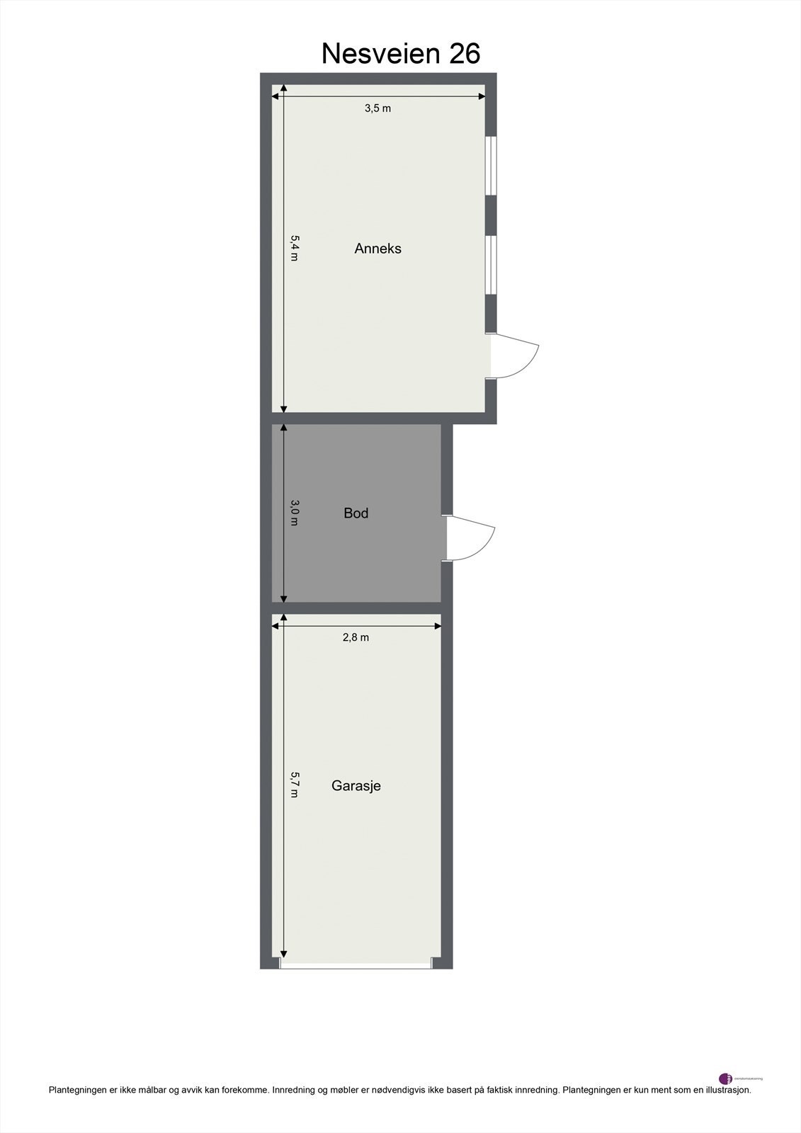 Plantegning garasje, bod og anneks. Galleribilde