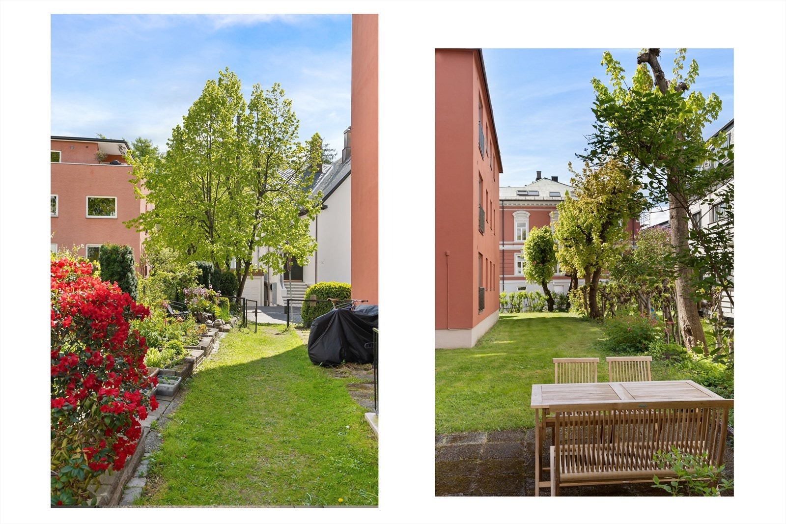 Sameiet byr også på fantastiske fellesområder med frodige omgivelser og felles sittegrupper og mulighet for grilling. Galleribilde