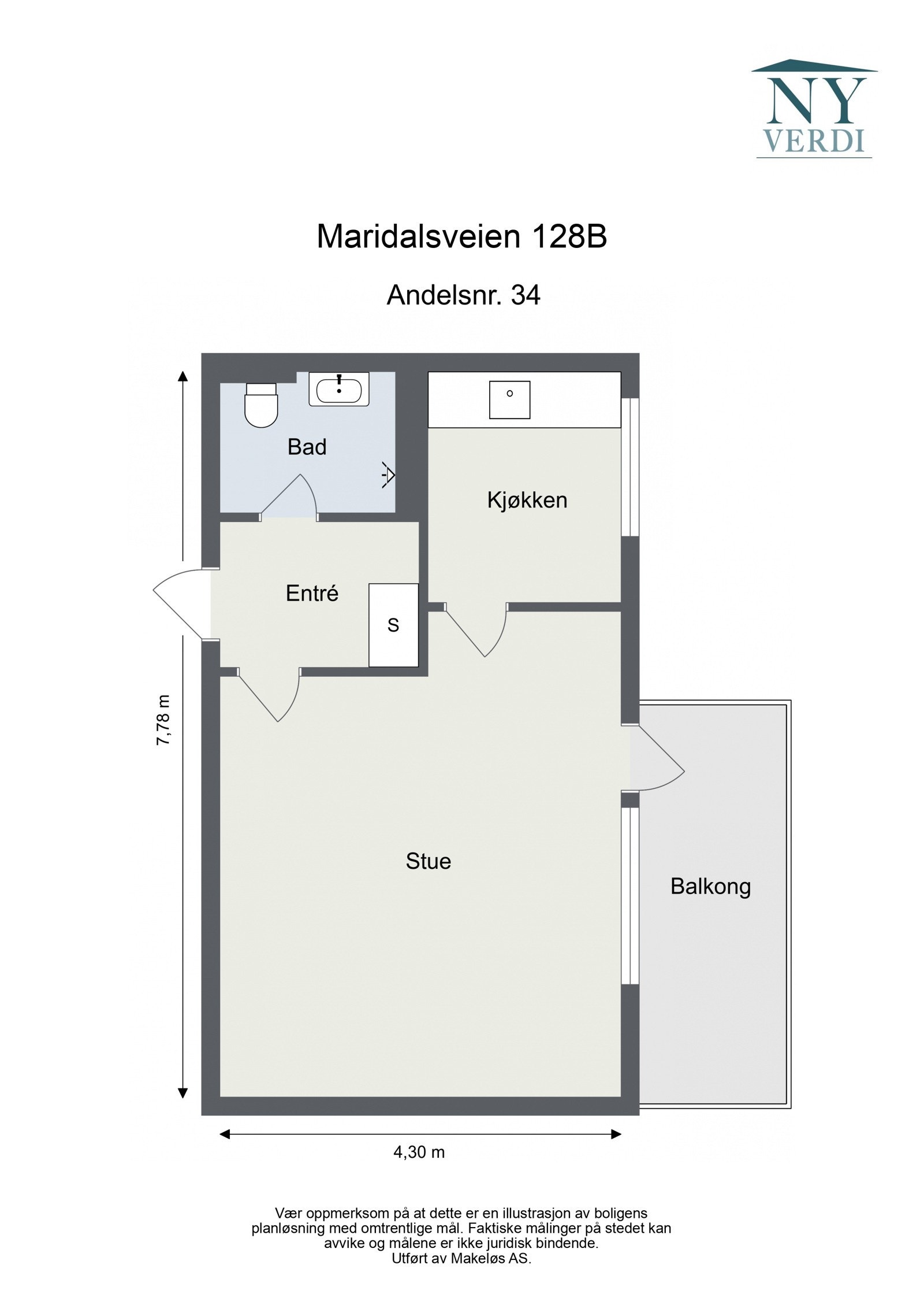 Plantegning 3. etasje. I tillegg disponerer leiligheten en kjellerbod (nr. 20) på ca. 1,9m². Som beboer har du også tilgang til fellesvaskeri. Heis i bygget. Galleribilde
