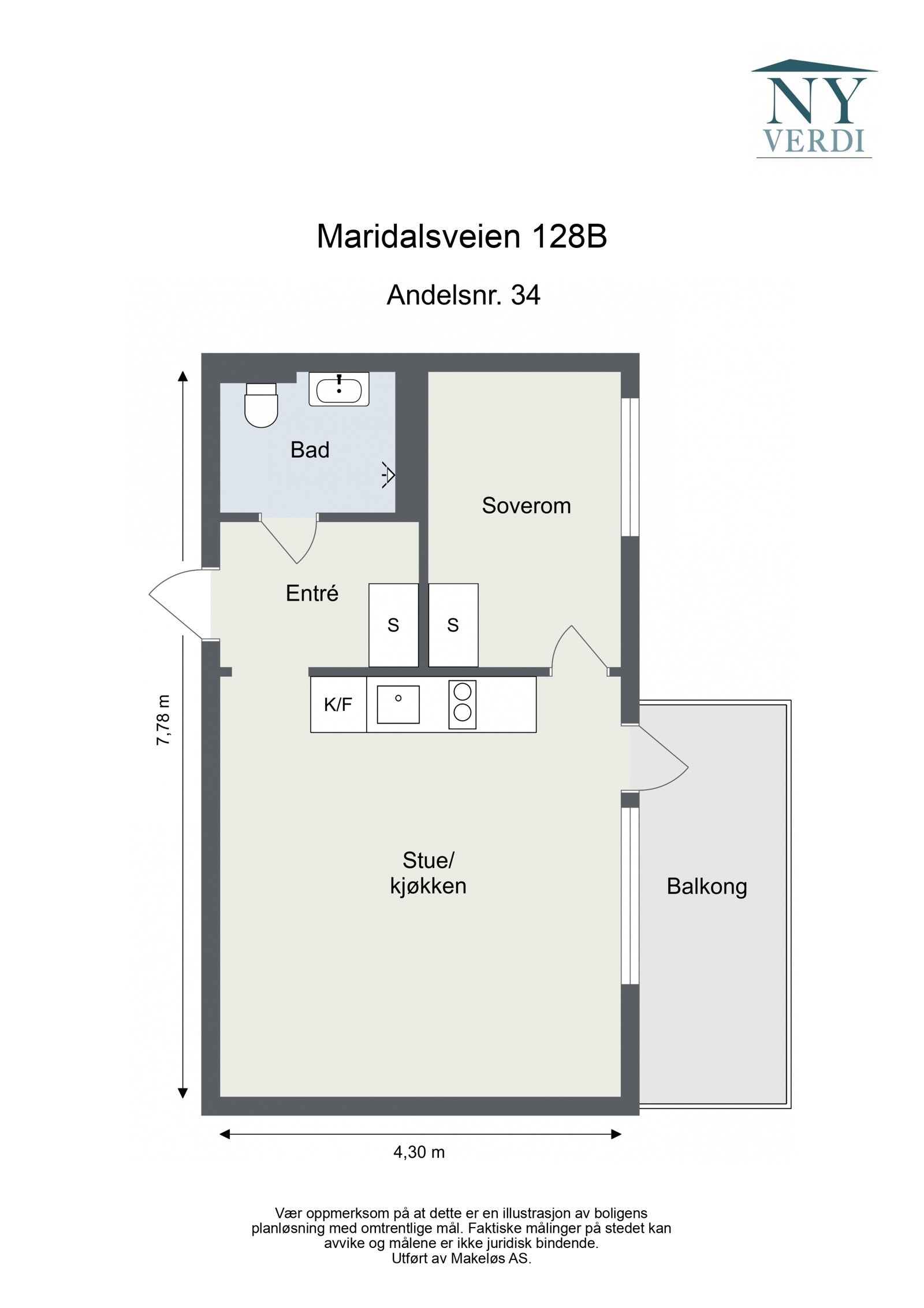 Alternativ plantegning som 2-roms. Galleribilde