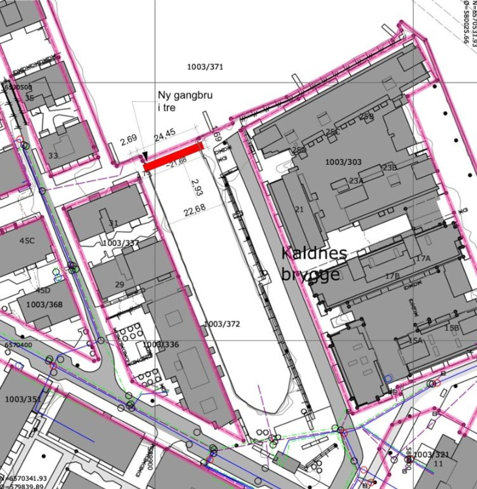 Kart som viser planlagt gangbro. Galleribilde