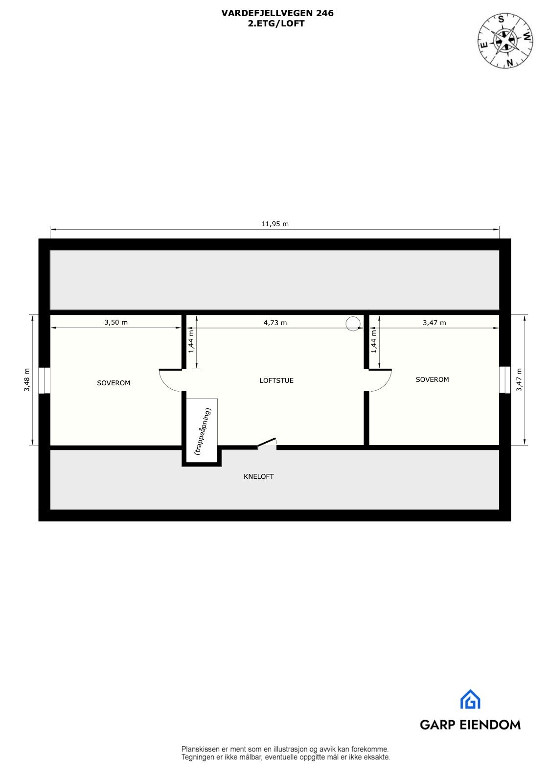 Planløsning 2. etasje - Herlig hems på 42kvm gulvareal innredet som to soverom og loftstue. Galleribilde