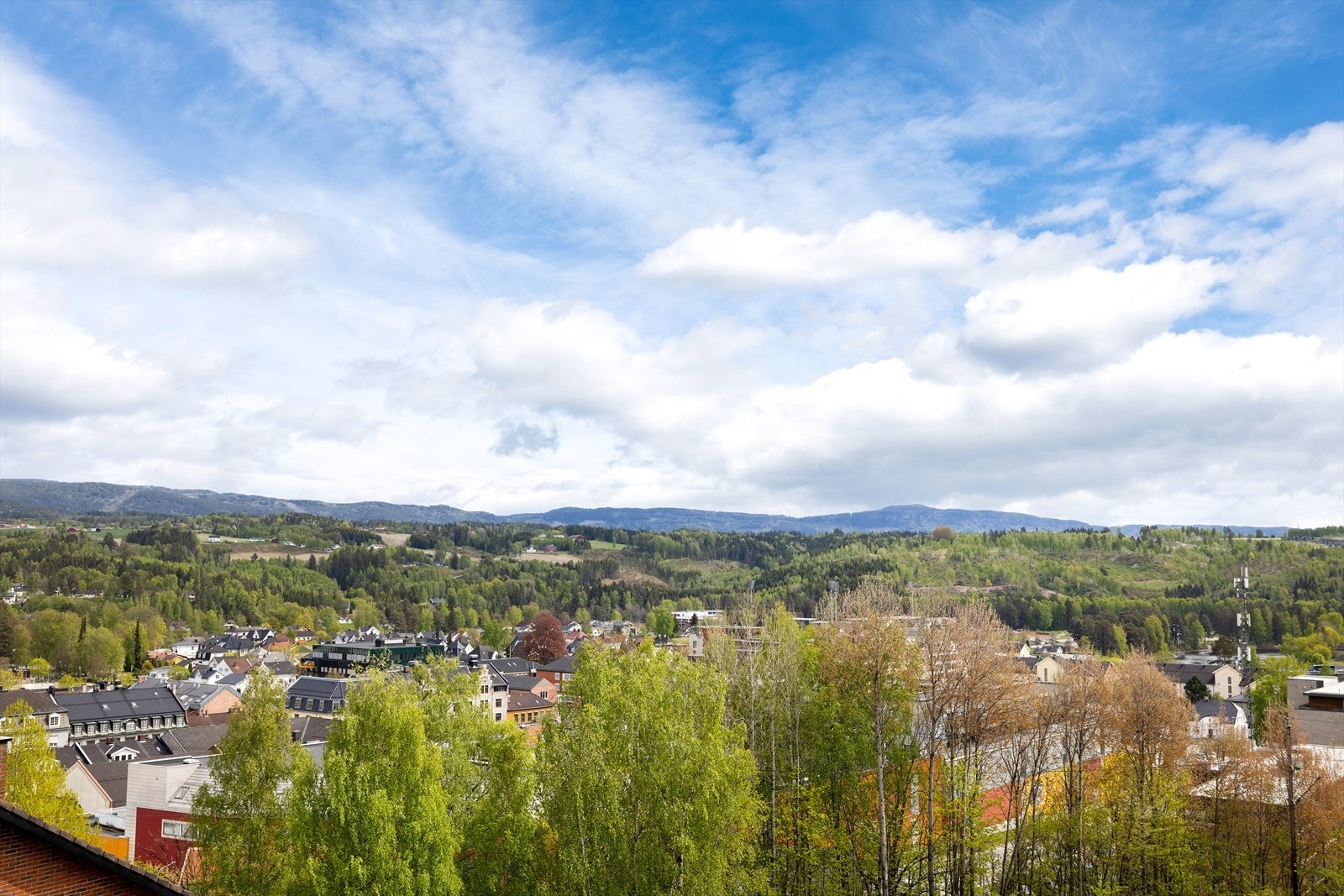 Fra leiligheten har du en storslått utsikt over Hønefoss by og de grønne åsene rundt. Galleribilde