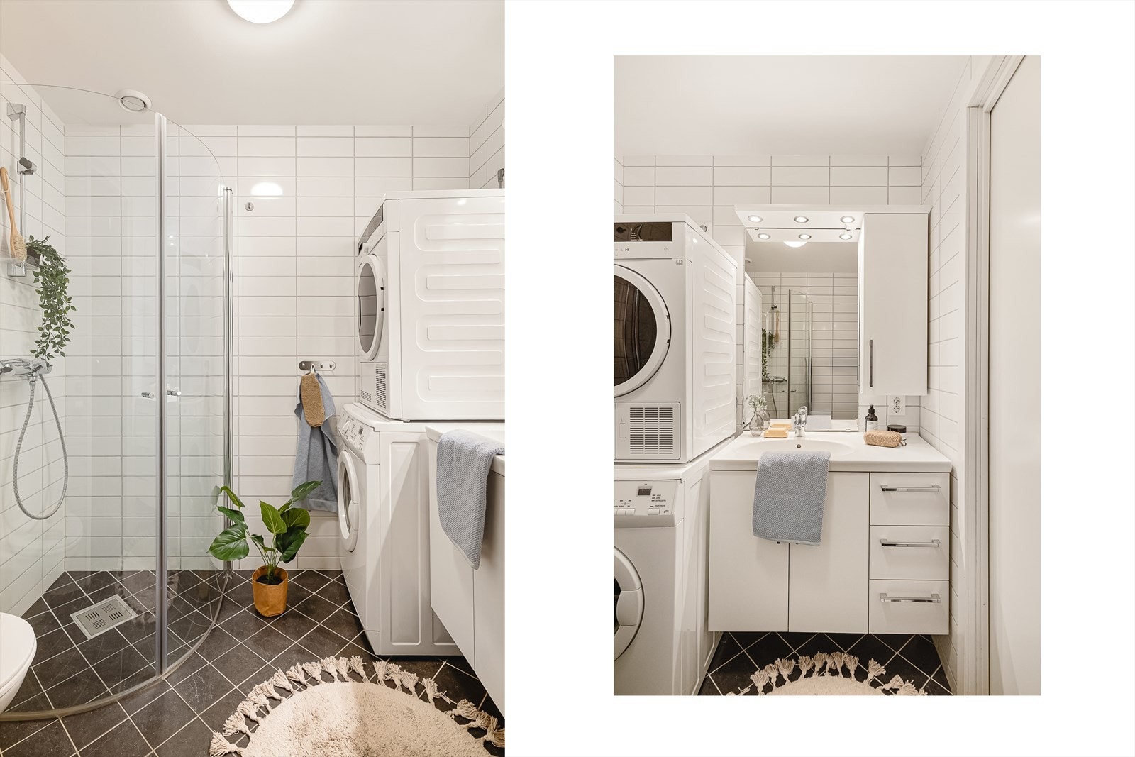Det andre badet fungerer også som vaskerom, med opplegg for vaskemaskin og tørketrommel. Galleribilde