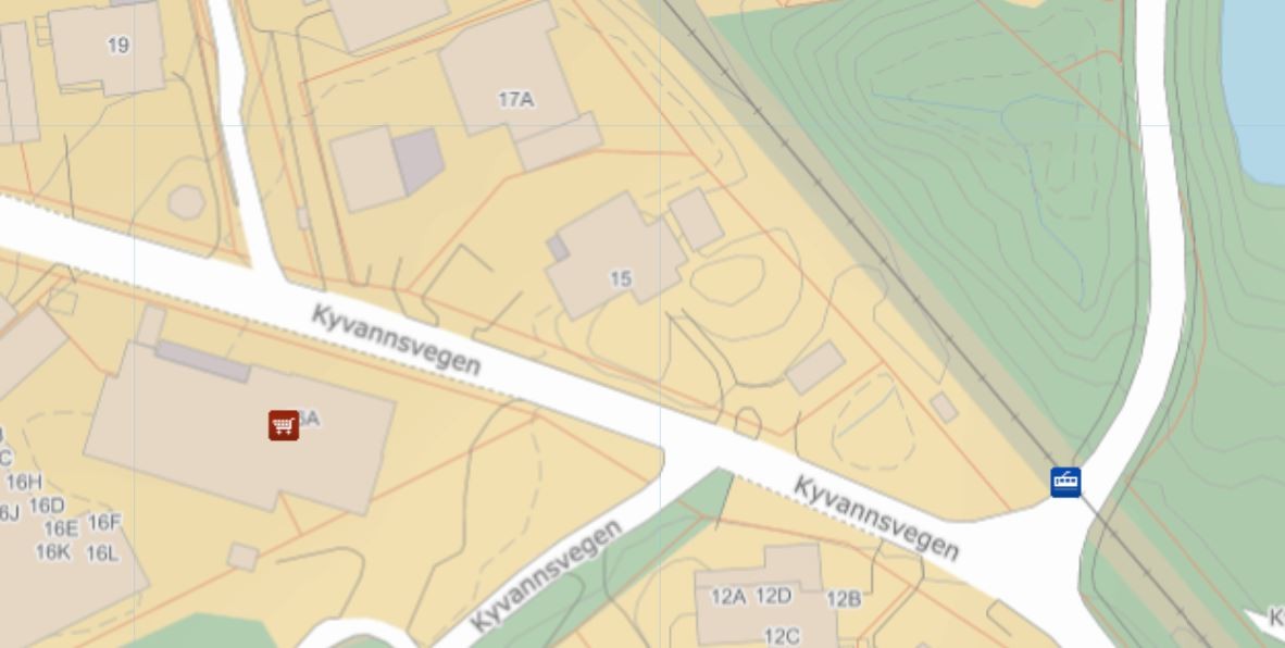 Boligen er nr. 15. Matbutikk og holdeplass til trikken finner vi like ved. Galleribilde