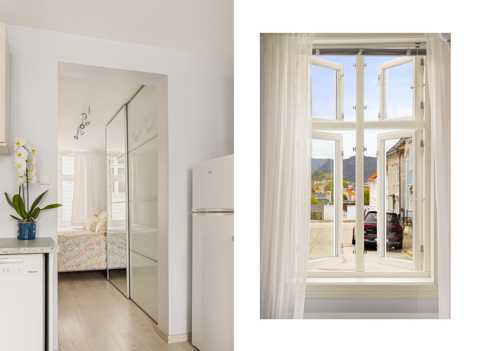 Fra stuen er det åpent til soverommet Galleribilde