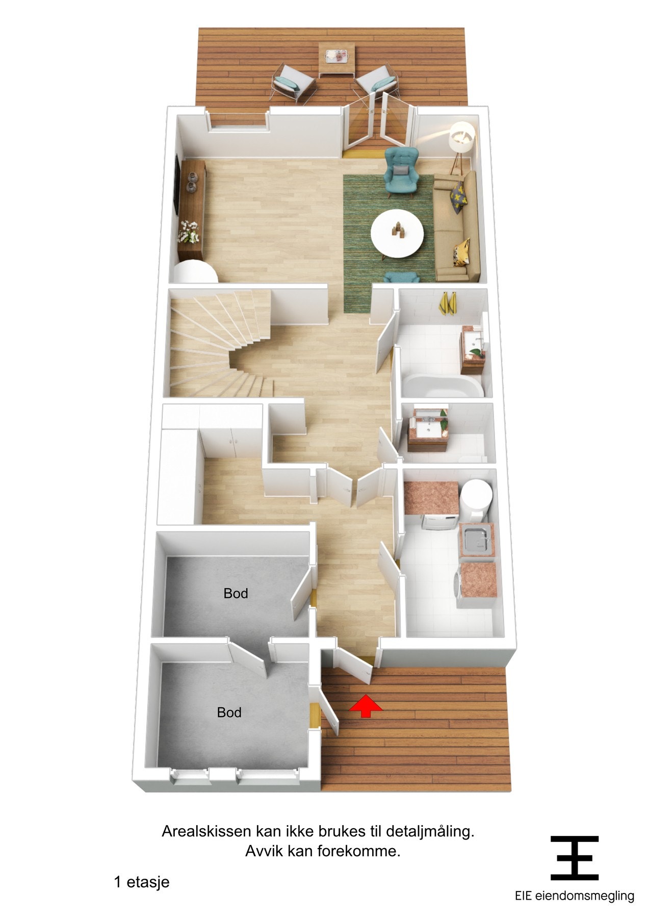 3D plantegning 1.etasje Galleribilde