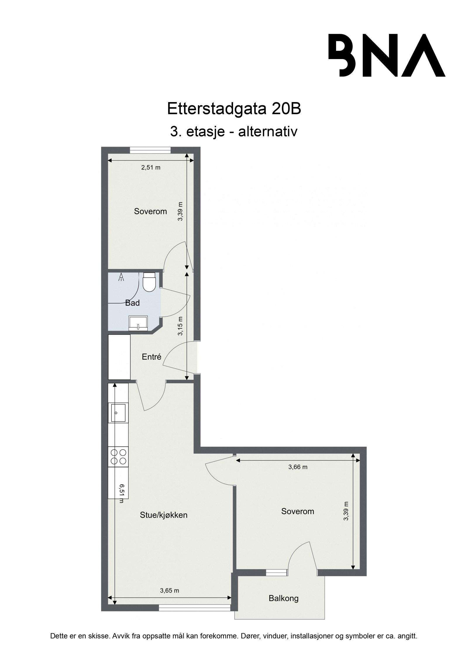 Alternativ plantegning. Det er ikke undersøkt gjennomførbarheten rundt de alternative planløsningene. Interessenter bør undersøke dette grundig med fagfolk, før man iverksetter tiltak Galleribilde