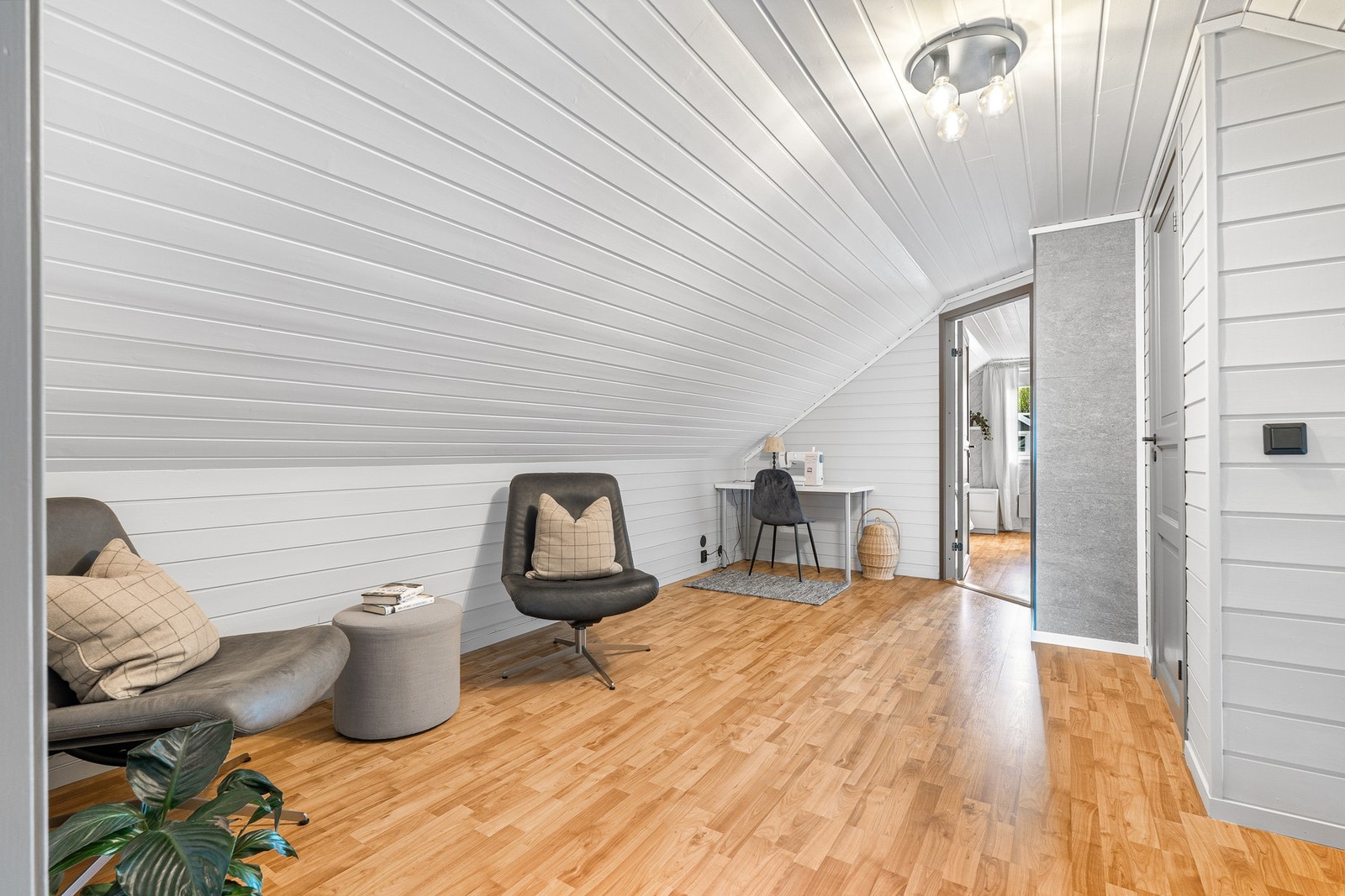Loftsetasjen inneholder to soverom, gang og bod. Galleribilde