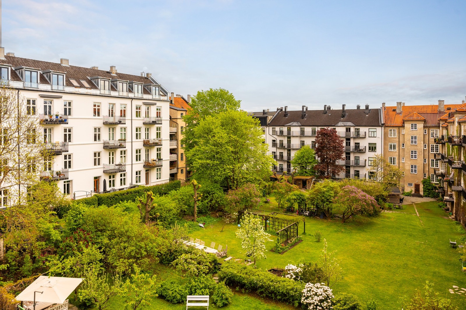 Utsyn fra balkong nr. 2 mot frodig bakhage. Galleribilde