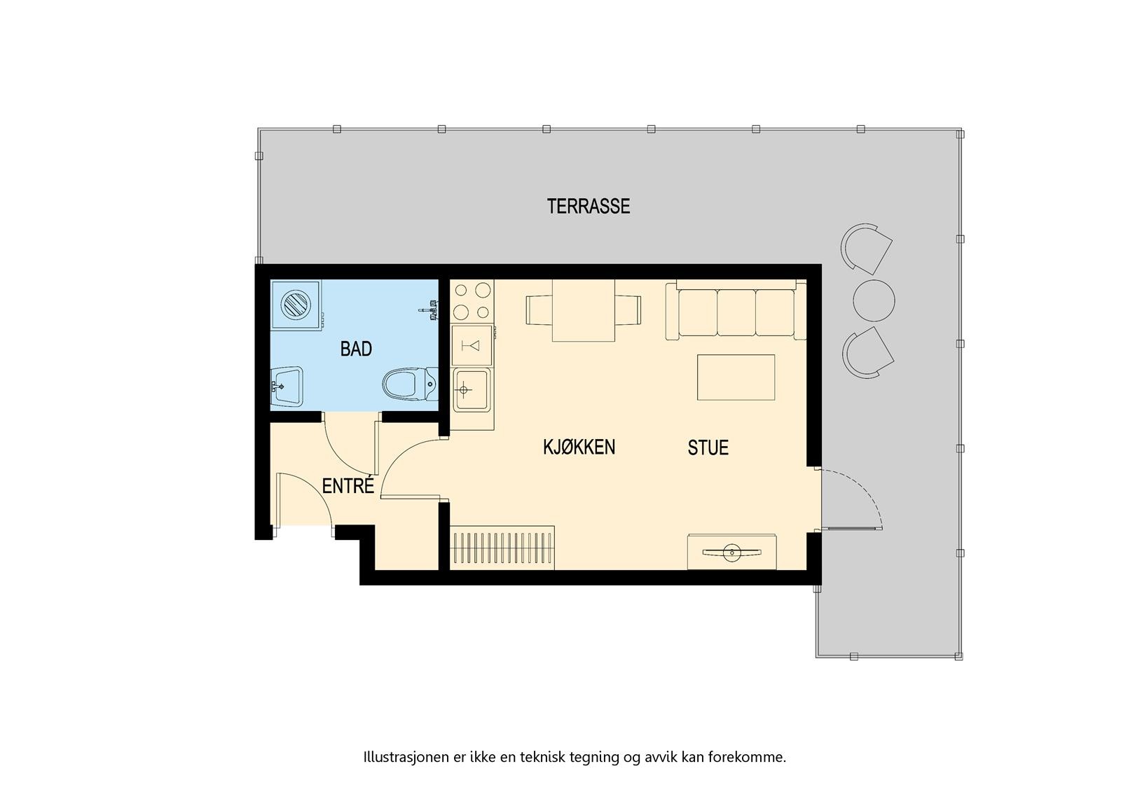 Smart 1-roms leilighet til utleie med privat terrasse Galleribilde