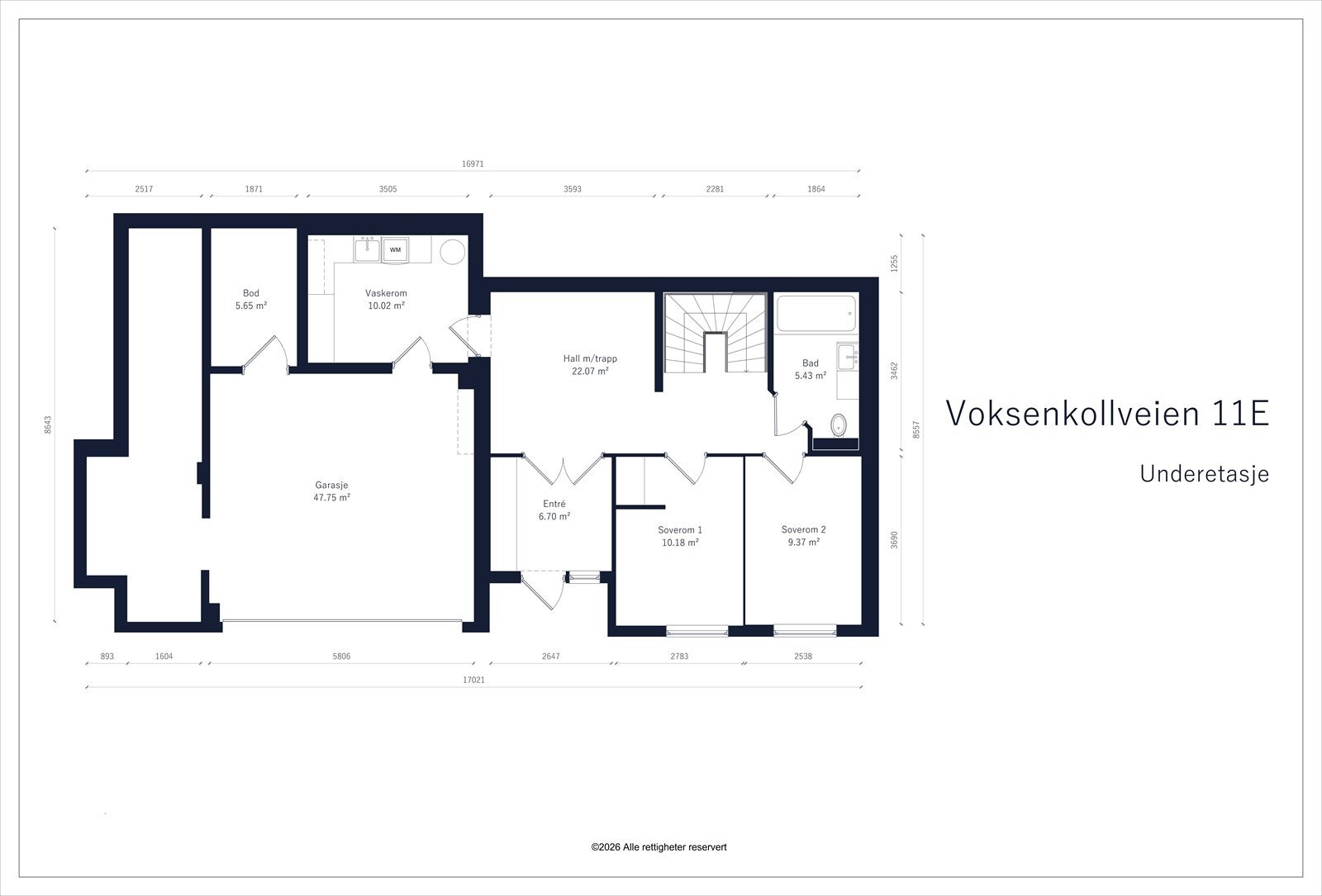 Underetasje: BRA-I 126 m². Garasje, vaskerom, 2 boder, entré/vindfang, hall/tv-stue, bad, to soverom Galleribilde