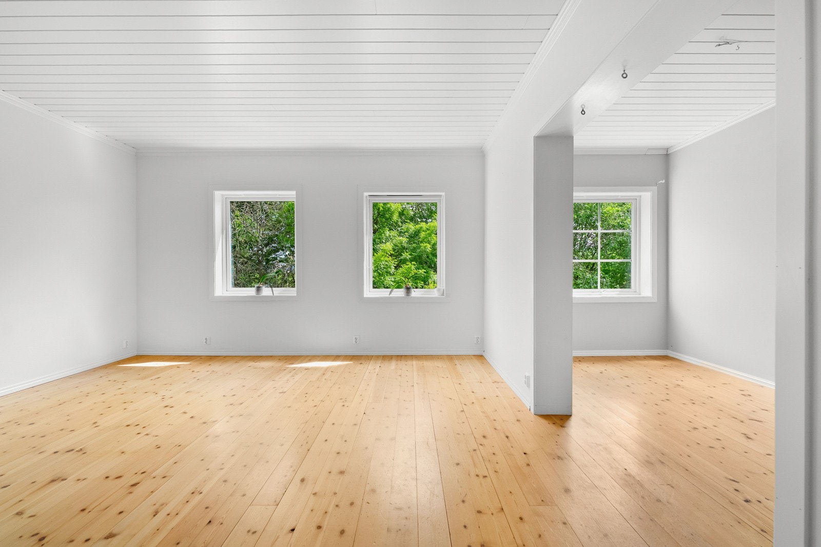 Todelt stue med store vindusflater som gir rikelig med naturlig lys Galleribilde