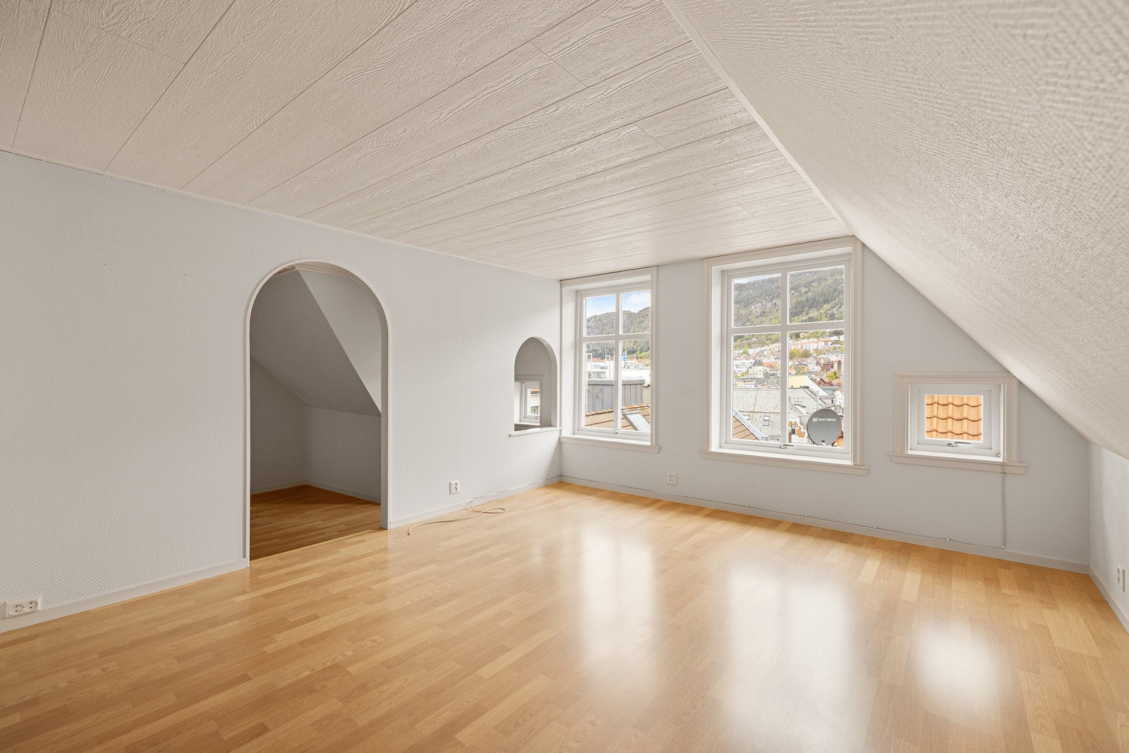 Fra loftet har du en fantastisk utsikt mot Fløyen. Galleribilde