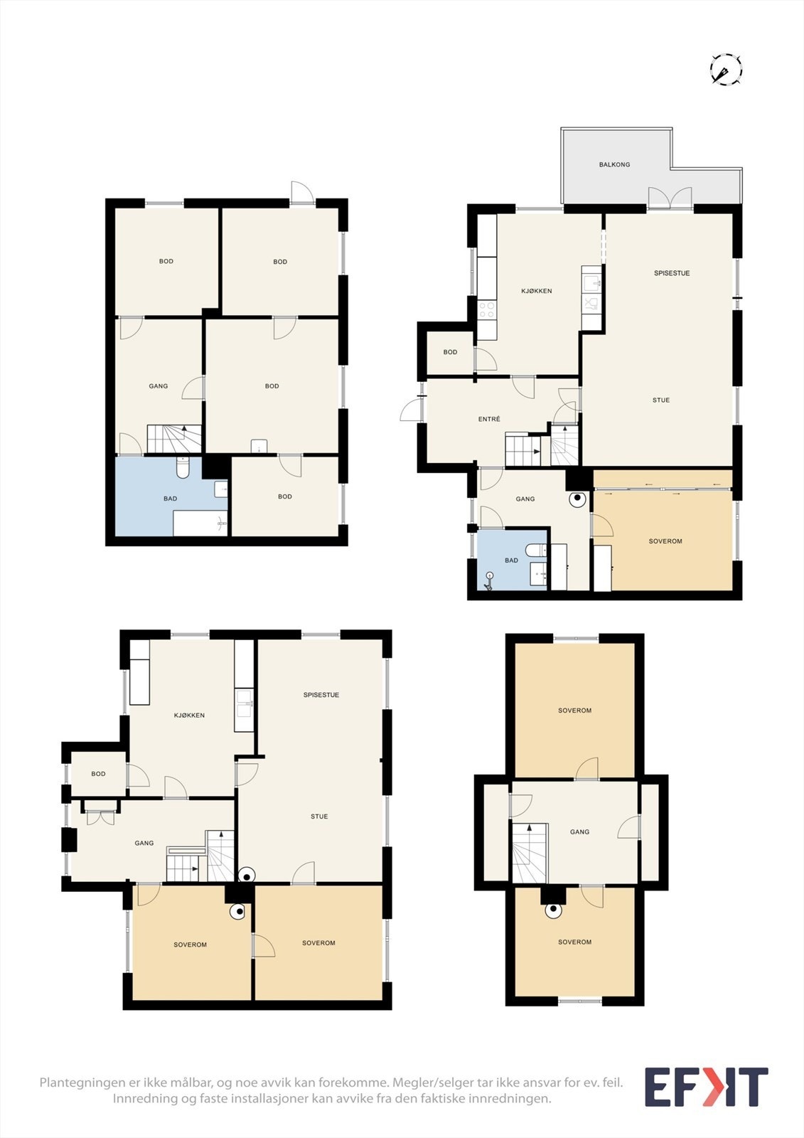 Eneboligen har en innholdsrik planløsning fordelt på fire plan, med totalt fem soverom og to kjøkken. Galleribilde