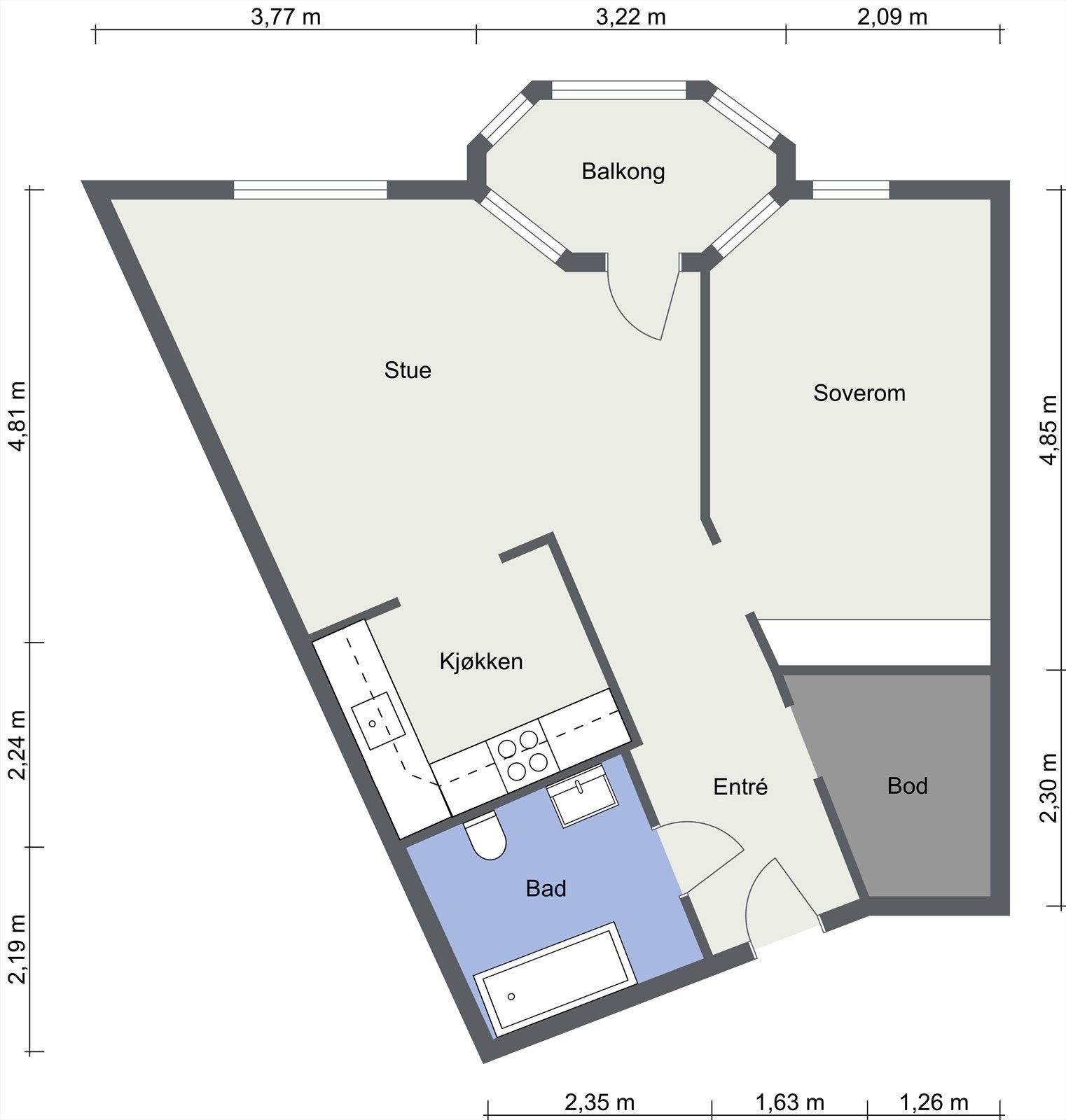 Plantegning. Boligen disponerer også en loftsbod. Galleribilde