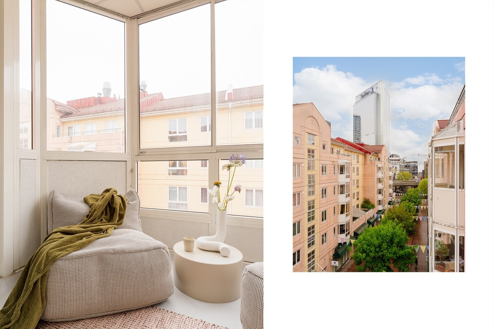 Flott innglasset balkong som kan nytes store deler av året. Plass til både avslapning og sosiale kvelder. Galleribilde