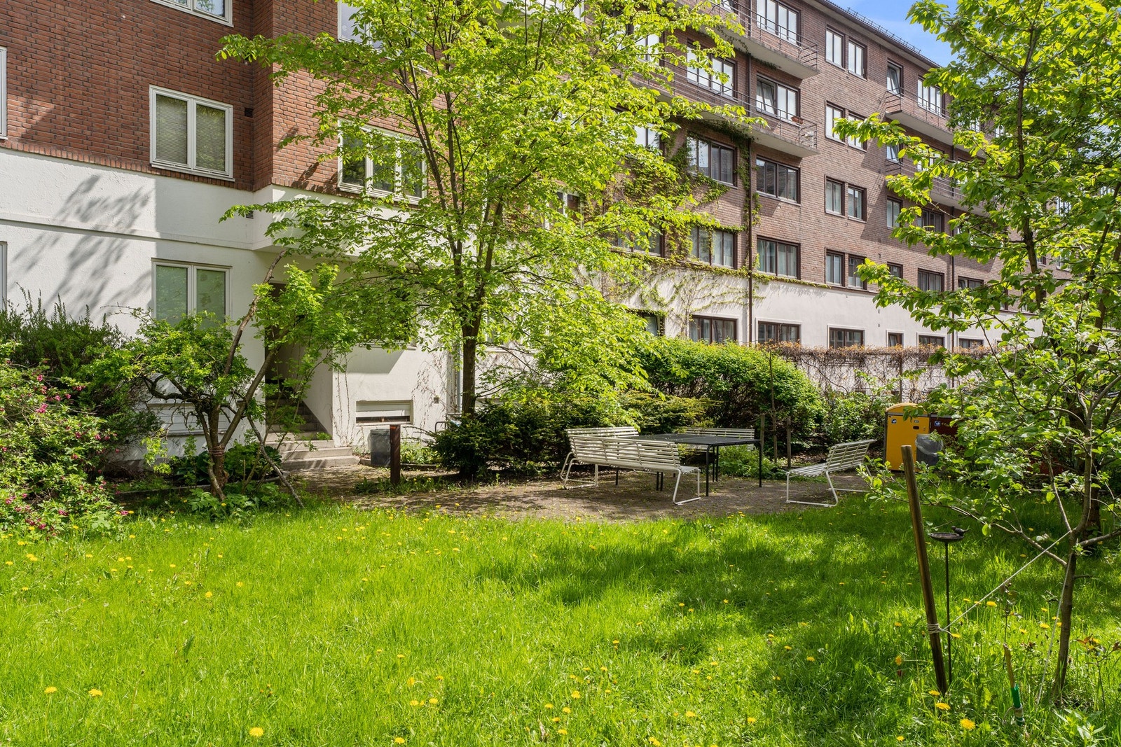 Sameiet har en frodig og hyggelig bakgård til glede for beboerne Galleribilde