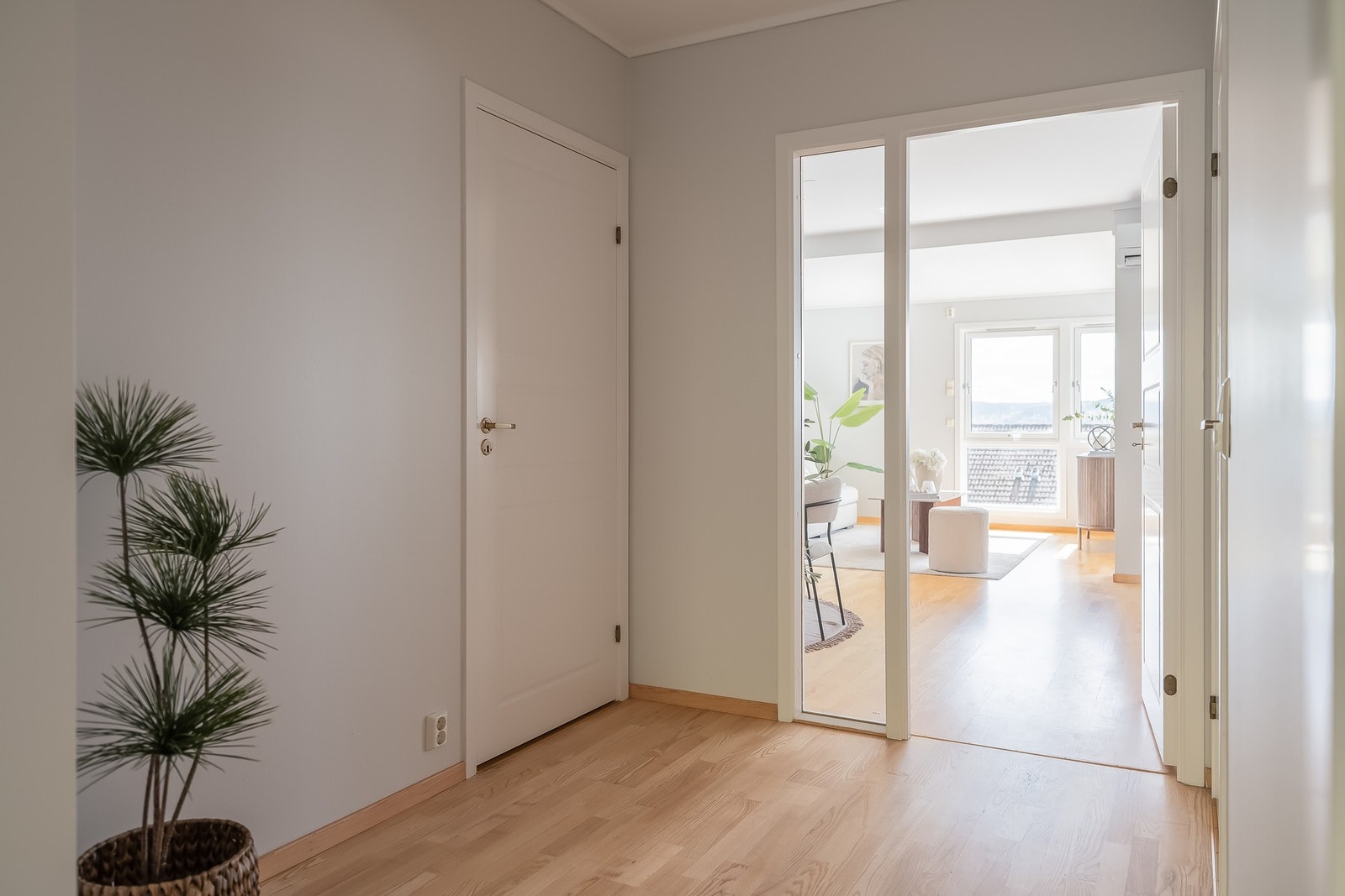 Det er god løsning med mulighet å lukke igjen dør til soveromsavdeling som ligger i gangen. Galleribilde