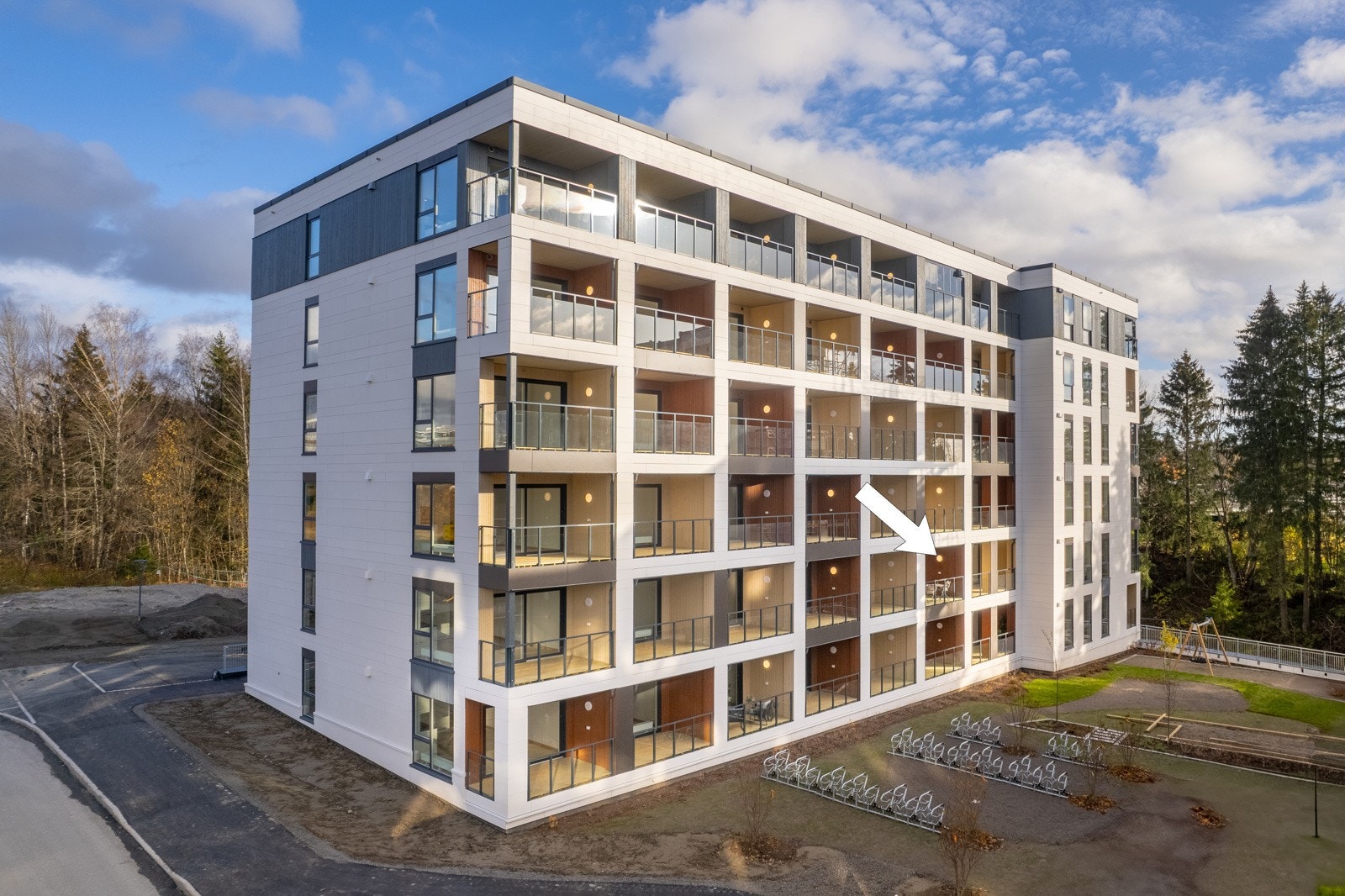 Bygg J består av 60 boligenheter, nyoppført i 2024 Galleribilde