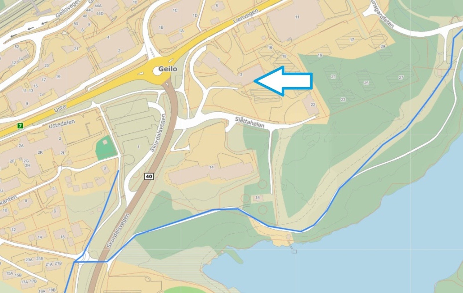 Langrennsløyper i umiddelbar nærhet til leiligheten (markert med pil) Galleribilde