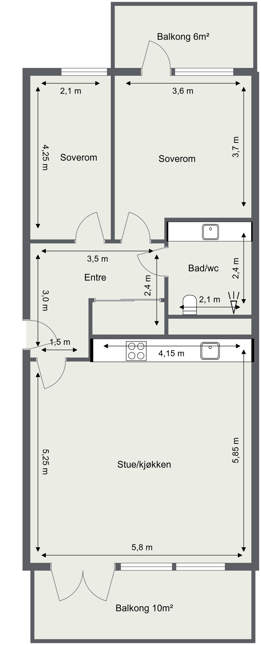 Innhold: Entré, bad/wc, 2 soverom og stue/kjøkken. Galleribilde