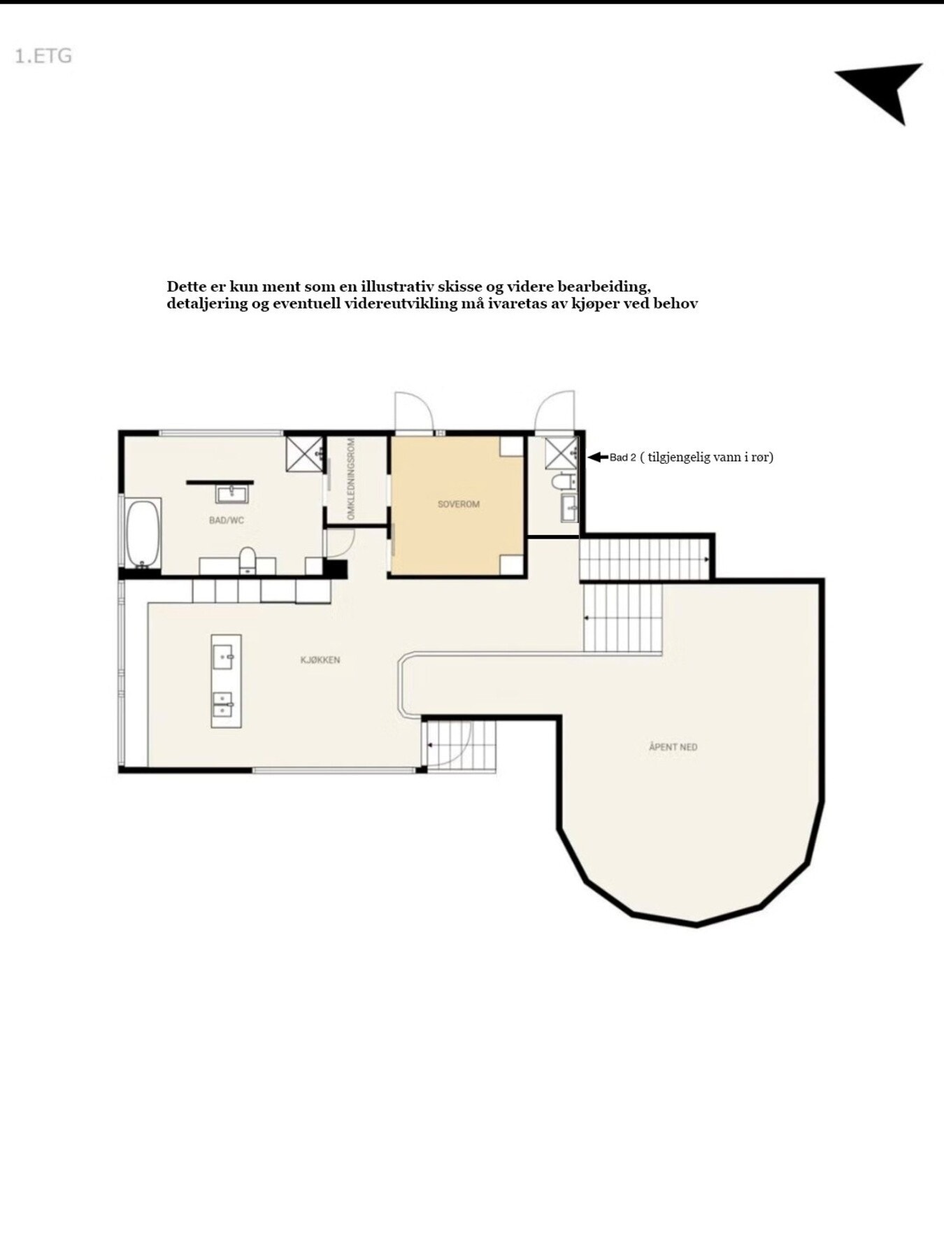 Alternativ plantegning 1.etasje med bad nr. 2. Galleribilde