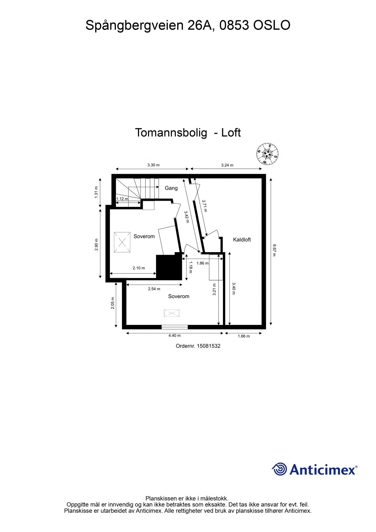 Og til slutt loftet. Dette er også innredet med blant annet to soverom, men dette er heller ikke omsøkt. Galleribilde