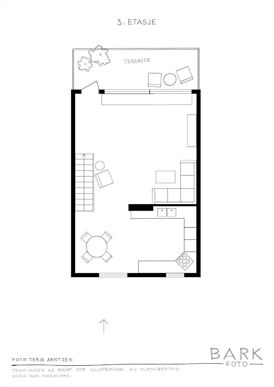 Stue- og kjøkkenetasjen har et åpent og sosialt oppholdsrom på hele 46,8 m², med god plass til både spisebord, sofagruppe og flere naturlige soner. Galleribilde