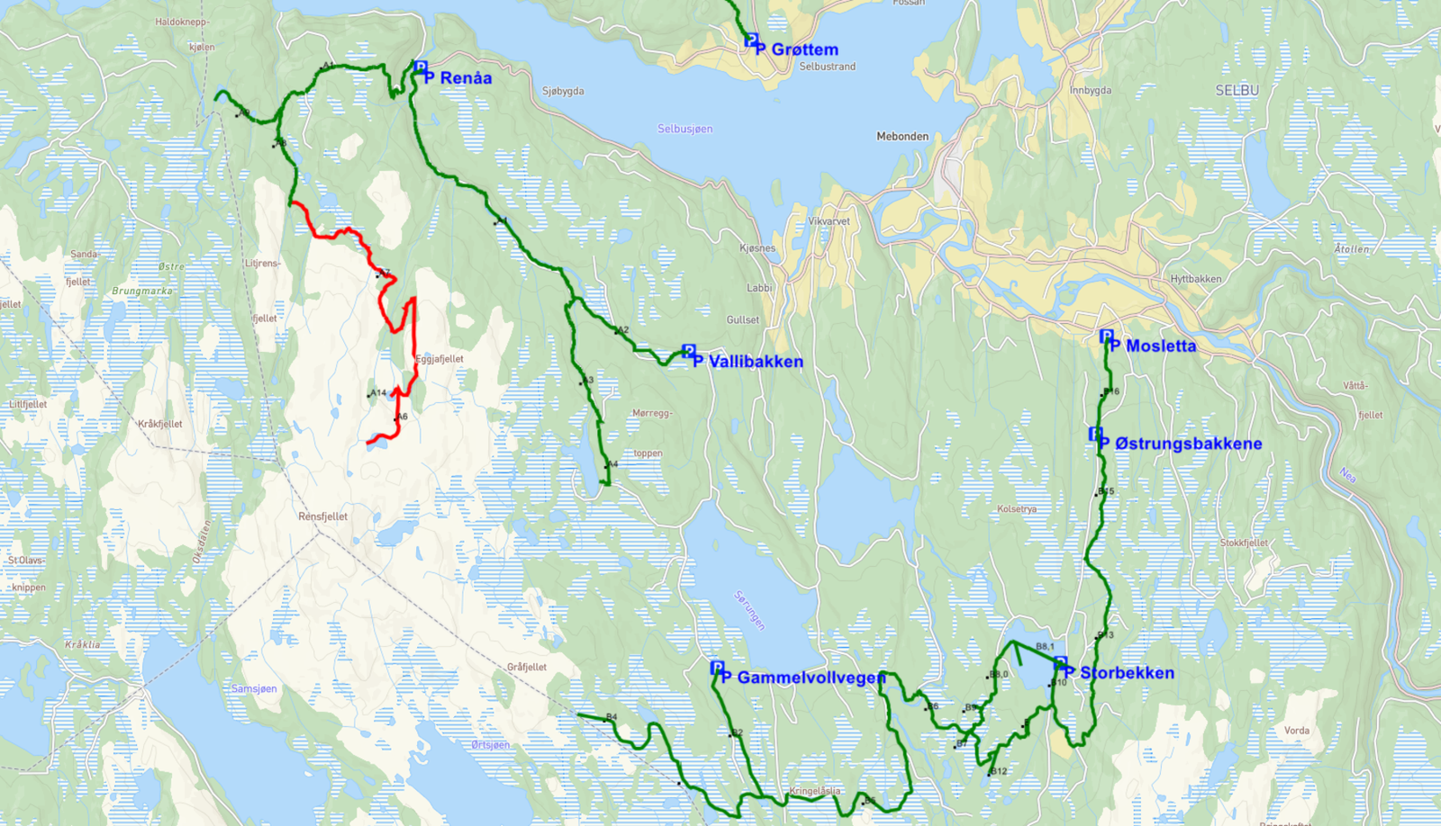 Kart over snøscooter-leder i Selbu. Galleribilde