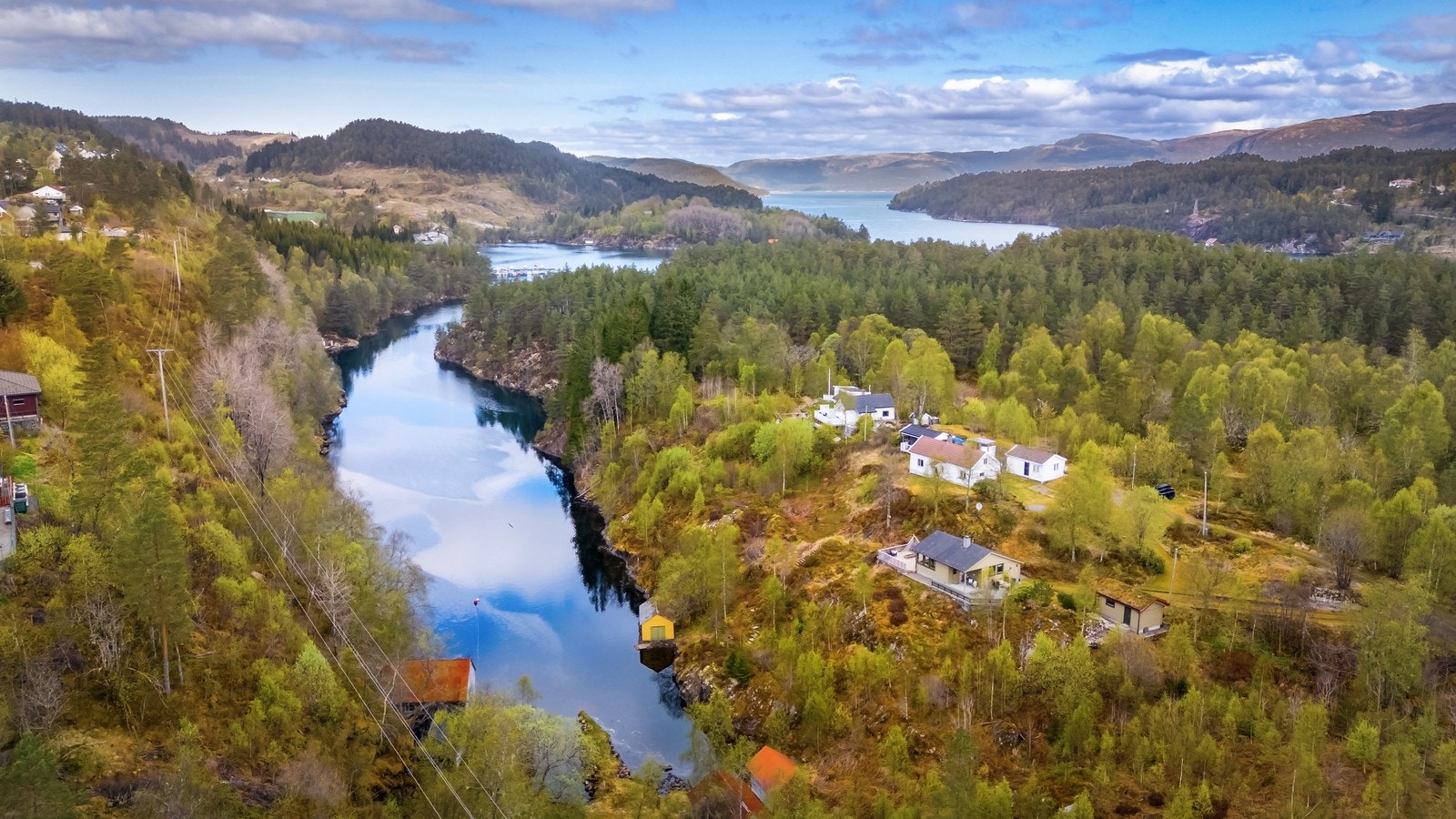 Hytta ligger usjenert til i terrenget, med flott utsikt over vågen. Galleribilde