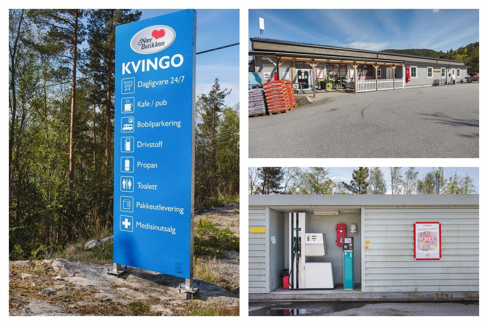 Det er ca. 5 min kjøring til døgnåpen butikk på Kvingo Galleribilde