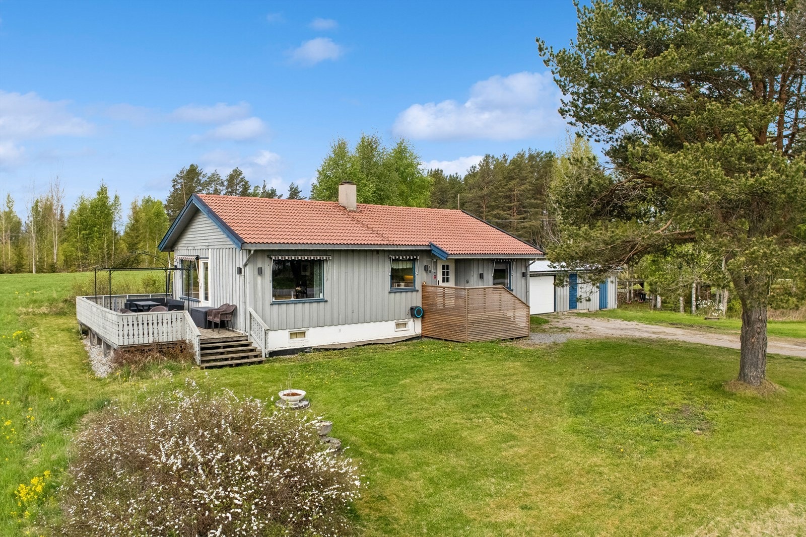 Oversiktlig eiendom med bolig (BRA ca. 186 m²) og frittstående garasje Galleribilde
